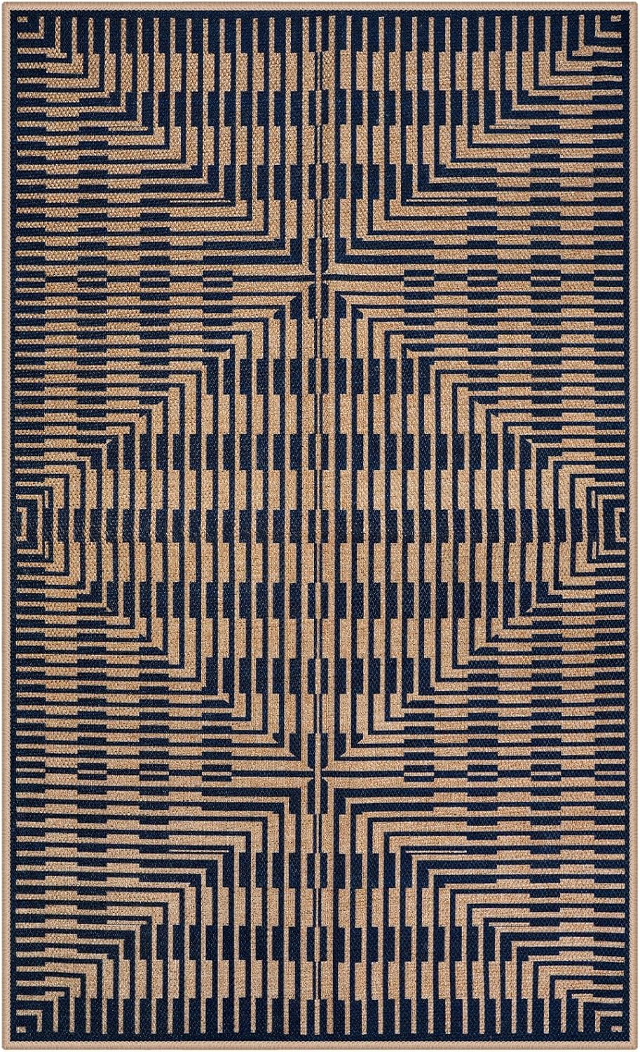 LIVEBOX Jute Look Area Rug 3x5 Indoor Front Door Mat, Washable Outdoor Porch Rugs Non Slip, Boho Geometric Striped Diamond Accent Rug for Entryway (3'x5', Dark Blue) - Image 9