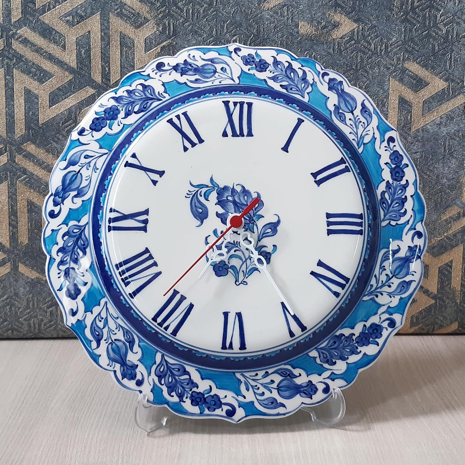 Handmade Ceramic Wall Clock, Chinoiserie Wall Clock, Roman Clock 11.8 inches (30 cm) in Diameter Without Clock Mechanism, Plate Only, Bleu-Blanc Clock, Blue and White Clock