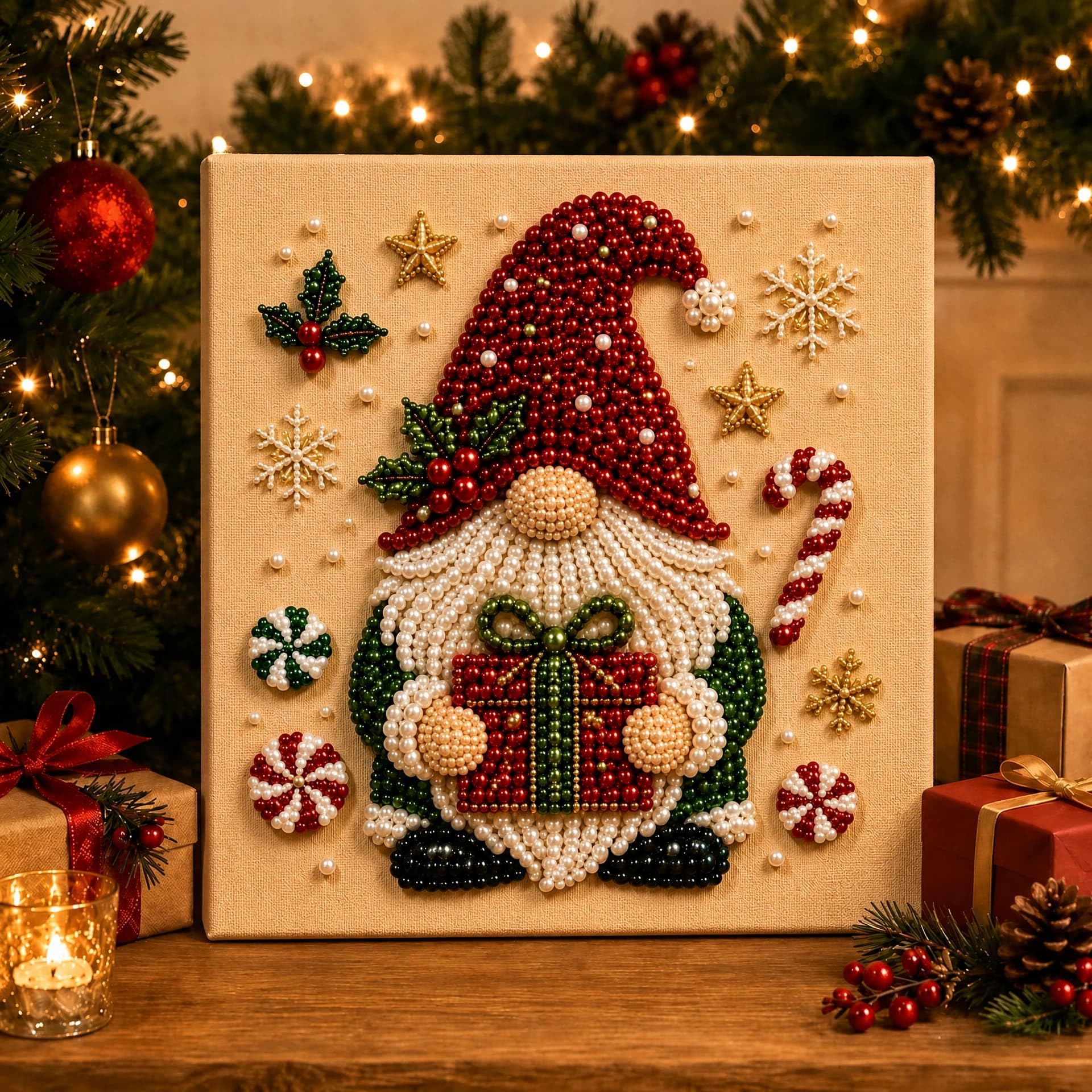 DIY Christmas Pearl Diamond Painting Art Kit 20 * 20cm, Christmas Pearl Beads Art Craft for Adults, Gemstone Diamond Dots for Home Wall Decor, Relaxing Creative HobbyοΌStyle A
