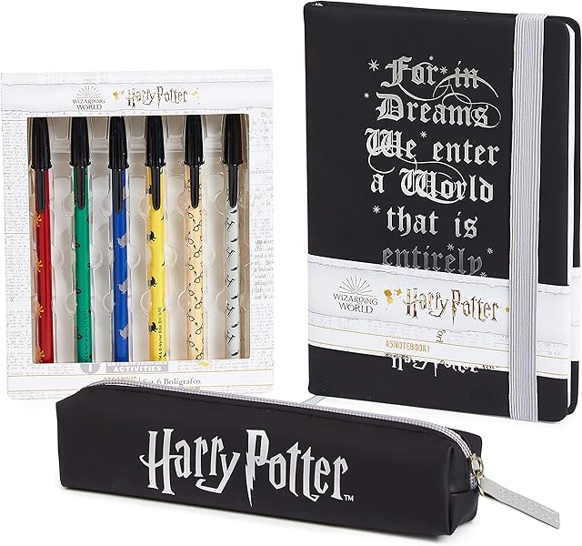 Harry Potter Stationery Set With Notebook A5, Pencil Case And 6 Pens, Cute Writing Sets For Girls And Boys, Official Hogwarts Wizarding World School Supplies, Gift Idea For Kids And Teenagers