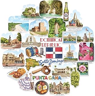 Navy Peony Tropical Dominican Republic Travel Stickers (28pcs) - Hand-Illustrated, Themed Vacation Decals for Journals, Scrapbooks, Luggage