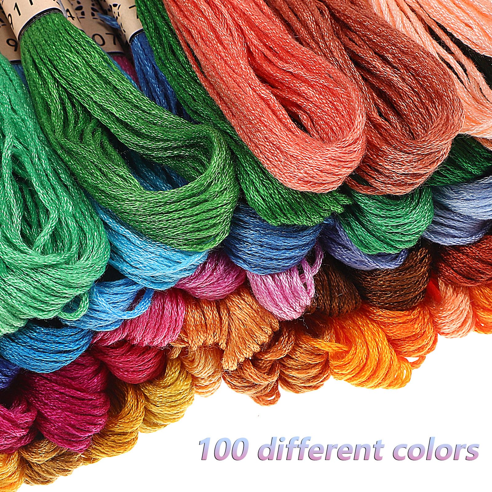 ORFOFE de Hilo de Bordar Hilo Brillante y Flexible 100 Bobinas de Algodón Multicolor con Tarjetas de Plástico Que No Se Desvanece para Proyectos de Bordado y Punto de Cruz
