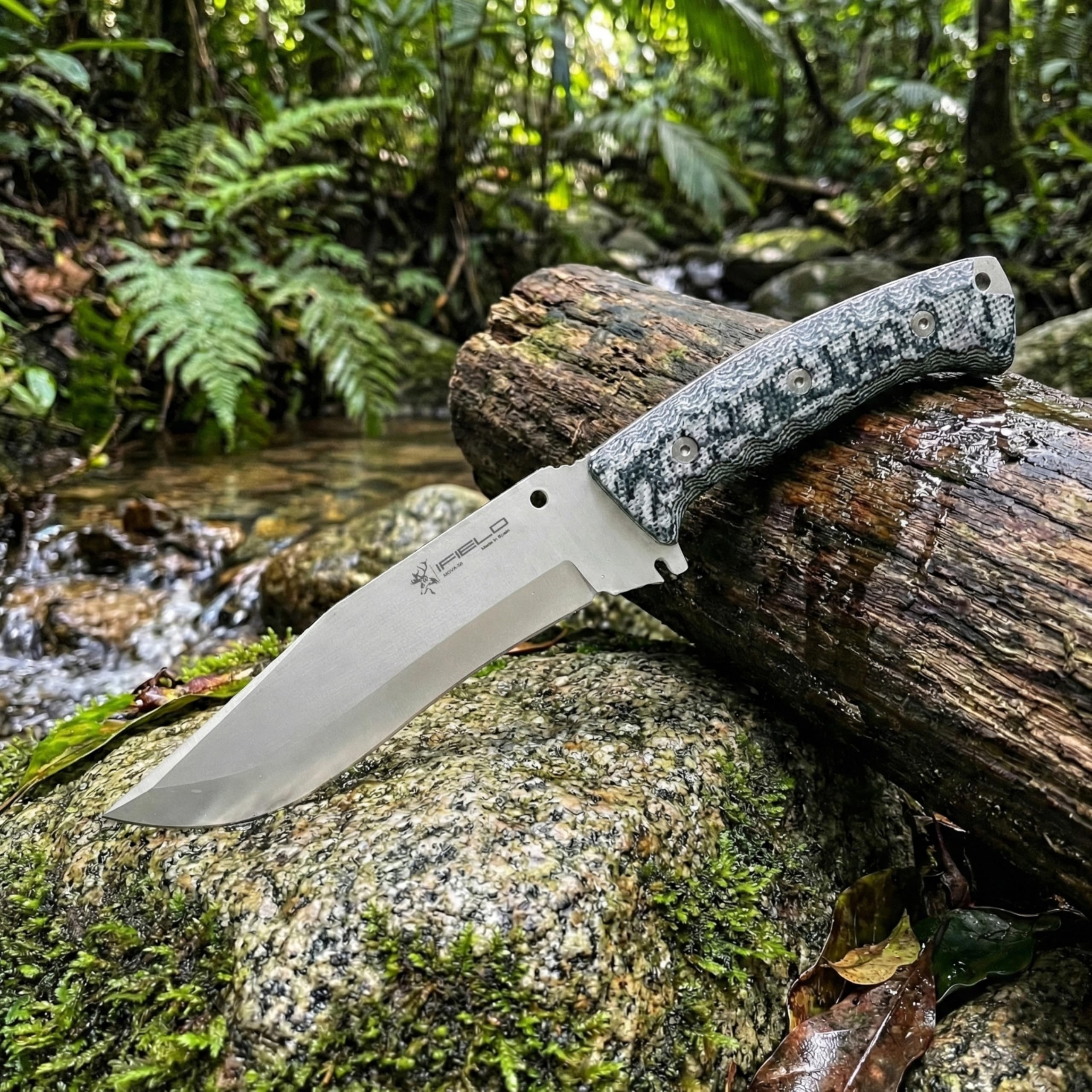 Nóż survivalowy Workout EL29119, MOVA 18 cm. Ostrze, rękojeść z granitu TRF, z czarną, wielopozycyjną skórzaną osłoną, narzędzie kempingowe do wędkowania, polowania i uprawiania sportu