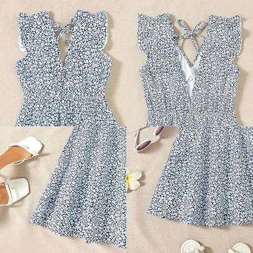 Miniatura 6 de Vestidos a juego para mamá y yo, con estampado floral, sin mangas, tirantes delgados, cuello en V, girasol, vestido de playa para madre e hija