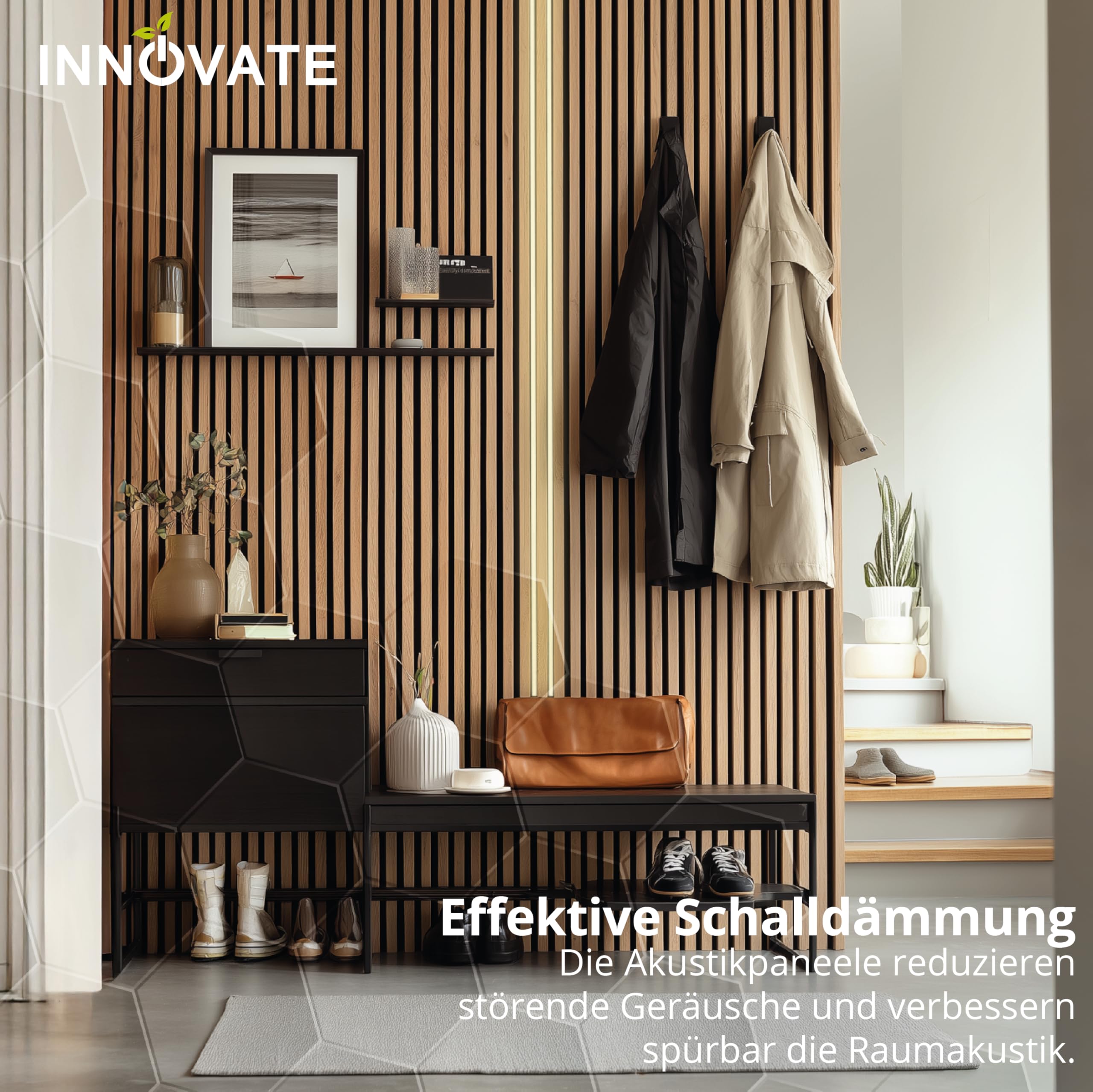 INNOVATE Akustikpaneele Holz 120x60 cm 6 Stk. I Akustik Holzpaneele Wand | Akustikpaneele Eiche hell 4,32m² Wanddeko Holz I Acoustic Panel Wanddeko Wohnzimmer I Akustikpaneele 120x60 Wandverkleidung