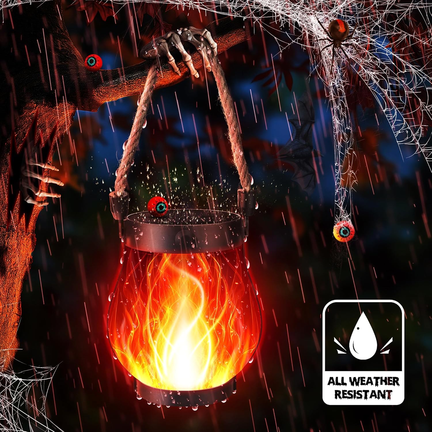 Jyoiat Solar Flame Lantern Hanging Outdoor Waterproof - 2 Pack Flame Lanterns with Dual Charging Modes of Solar & USB for Garden or Yard Decorations (Red - 2 Pack)