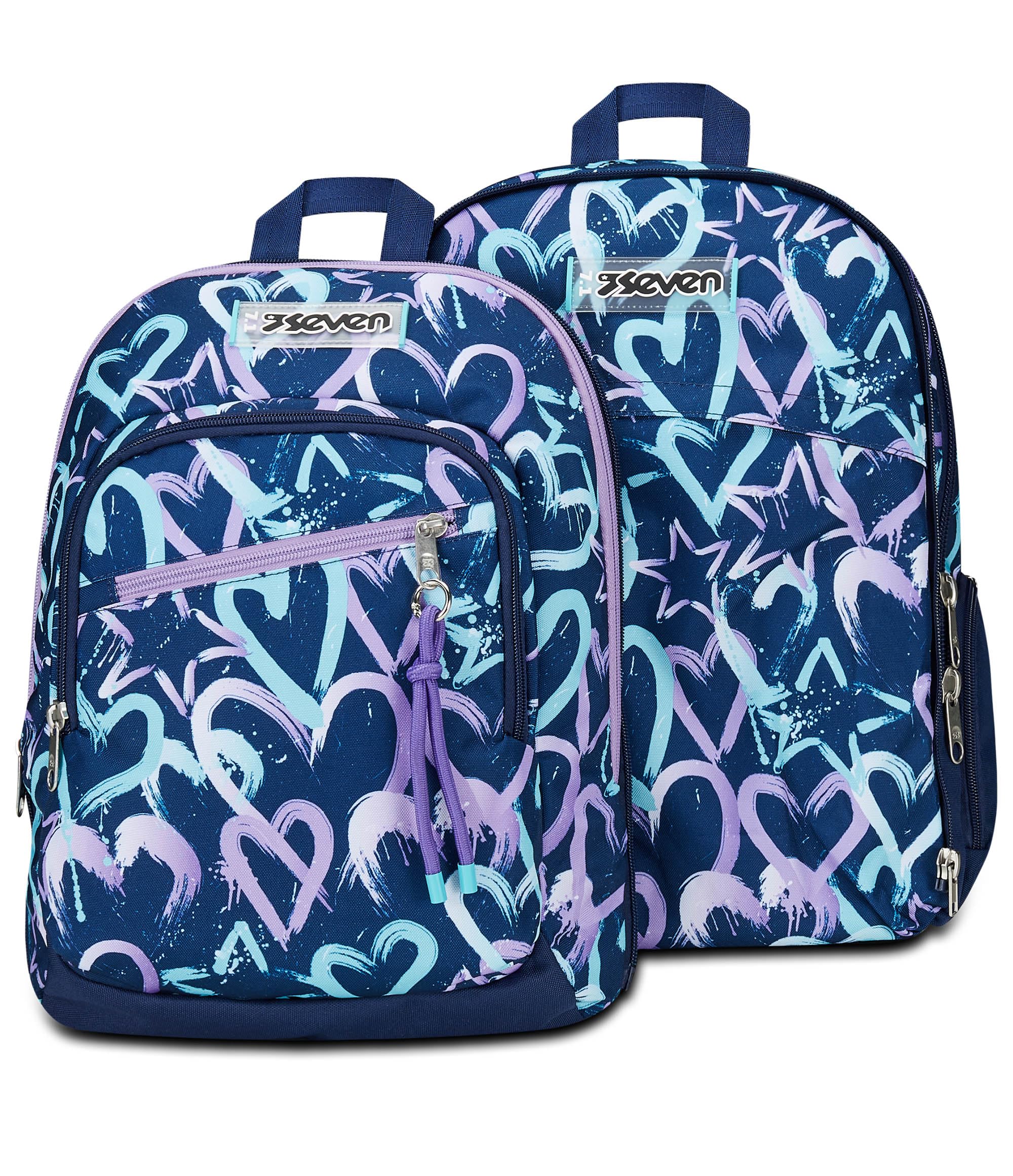 Seven Zaino Scuola Adavanced Detach, Viola Blu, Crystal Purple, Doppio Scomparto Con Tasca Staccabile Uso Zainetto, Tasca Porta PC, Tasca Porta Borraccia, Zaino Medie e Superiori, Bambina Ragazza