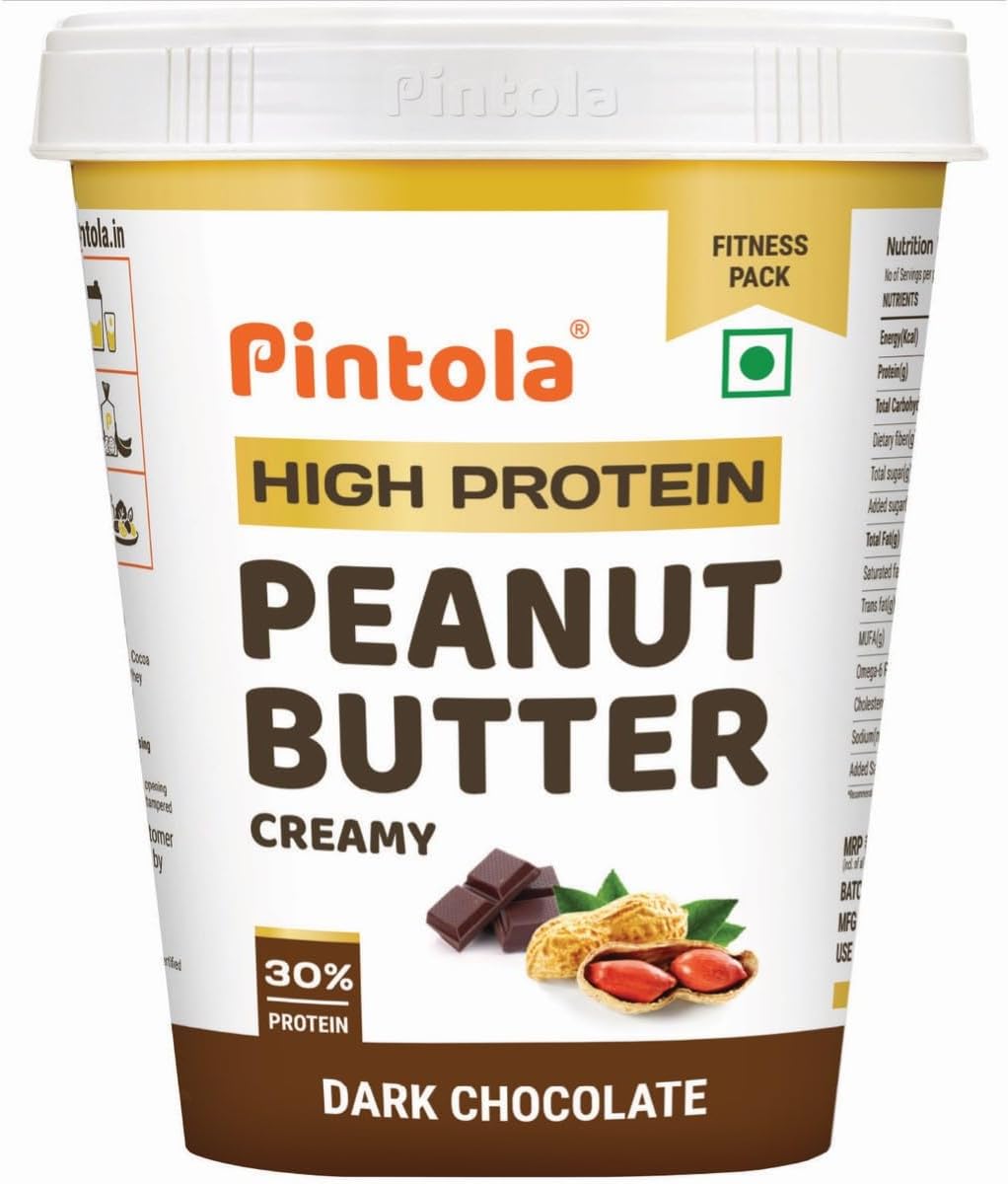 Pintola High Protein Dark Chocolate Creamy Peanut Butter 510g (pack of 1) | Added Whey Protein and Roasted Peanuts | NATURAL OIL ON TOP | MIX WELL | ACHIEVE THE CREAMINESS.