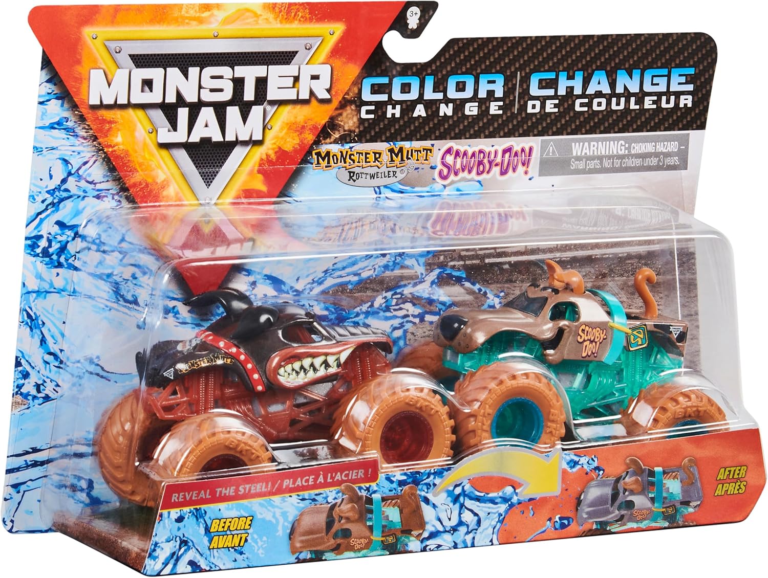 Monster Jam, Official Monster Mutt Rottweiler Vs. Scooby Doo Color-Changing Die-Cast Monster Trucks, 1:64 Scale