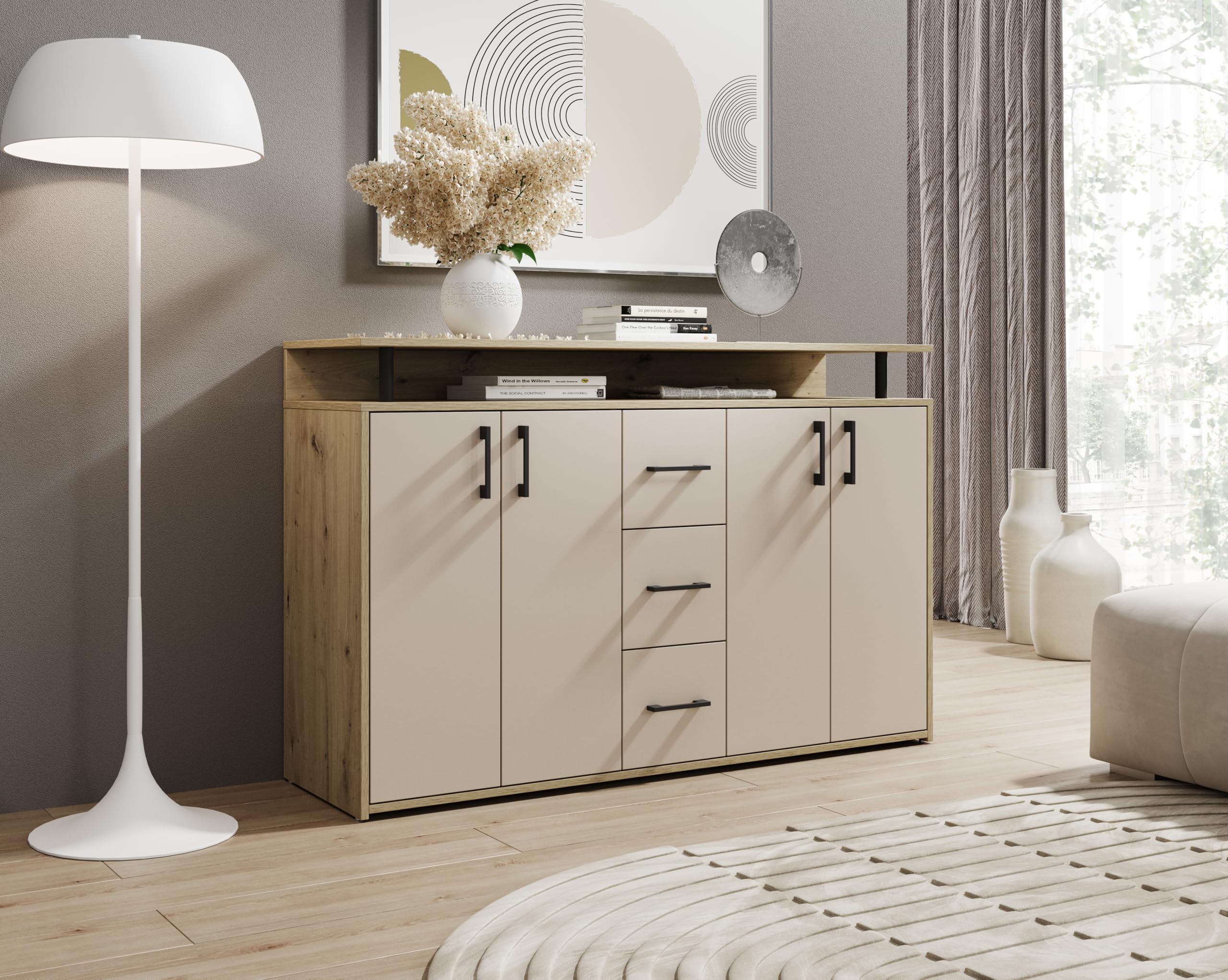 AVANTI TRENDSTORE DORO - cassettiera da ingresso, comó portaoggetti con 4 ante e 3 cassetti in legno truciolare. Dipsonibile 4 colori. Dimensioni ca. LAP 139x90x34 cm
