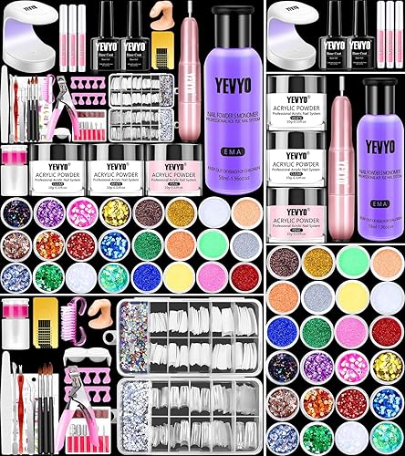 Miniatura 8 de Kit de uñas acrílicas con todo para principiantes, kit profesional de iniciación de uñas con luz UV, polvo acrílico y monómero líquido, purpurina de