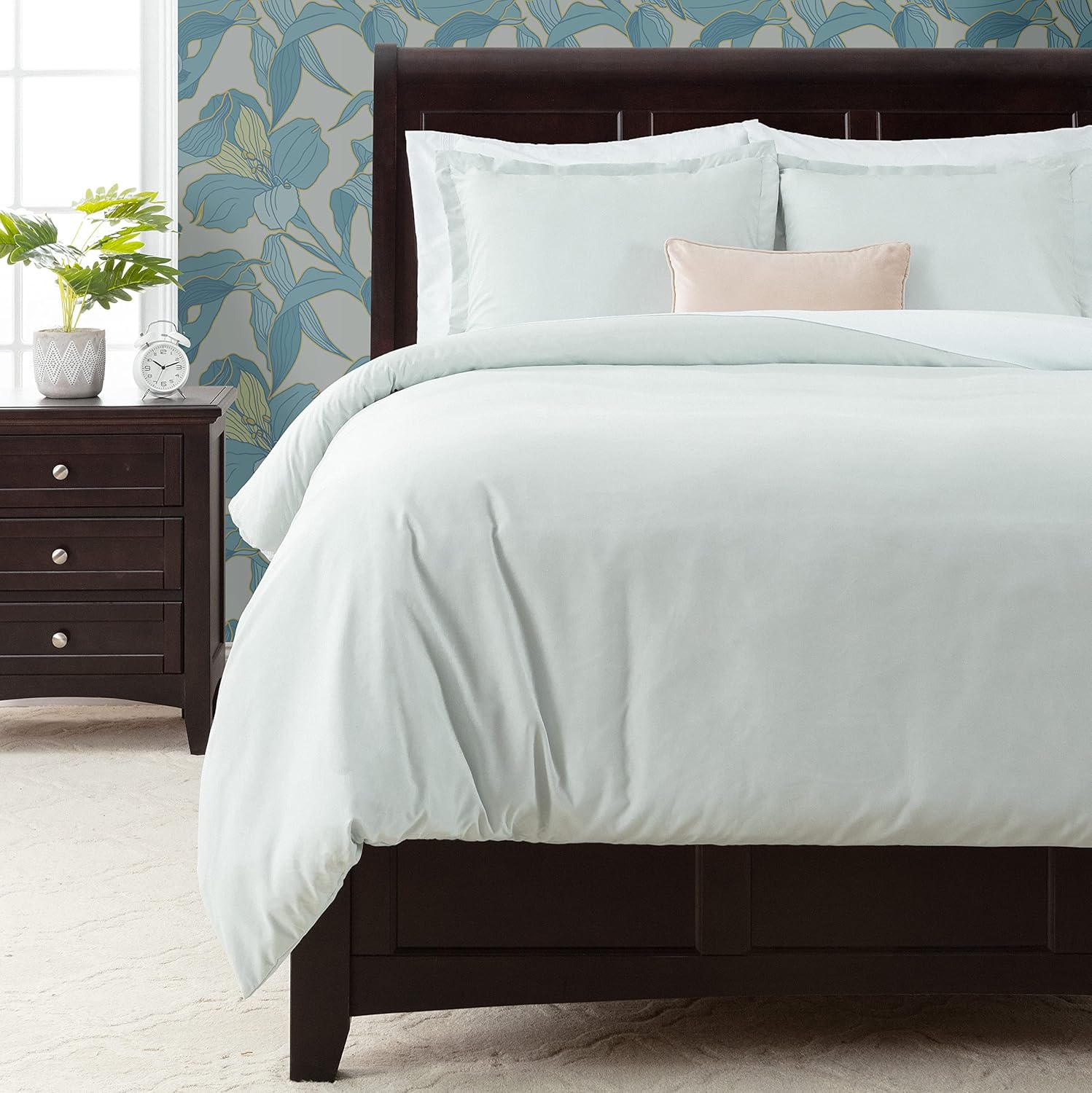 Chanasya Premium Solid Duvet Cover Set - Duvet Cover (90” x 90”) & 2 Pillow Shams (20” x 26”) - 3-Piece Set - Mint, Queen Size