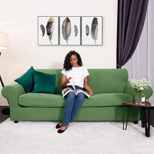 Vista 428 de CHUN YI - Funda elástica para sillón (3 piezas), funda para sofá de 1 plaza con un respaldo y cojín separado con banda elástica, tela jacquard