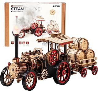 ROKR 469pcs 3D Wooden Steam Engine Tractor Puzzle Kit - Electric Vintage Locomotive Model for Adults, Mechanical DIY Assembly Hobby Gift