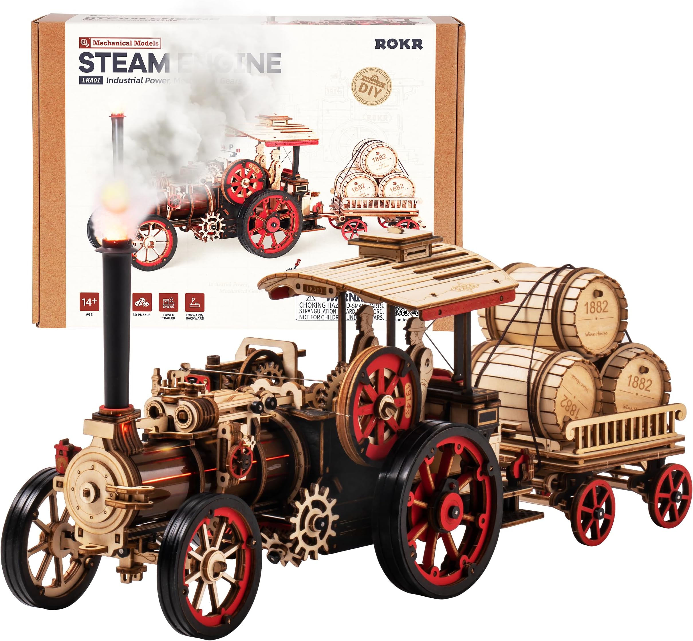 3D Puzzle for Adults 469pcs Electric Vintage Car Steam Engine Model Kits, Mechanical Wooden Assembly Puzzles Vehicle DIY Hobbies for Men Women