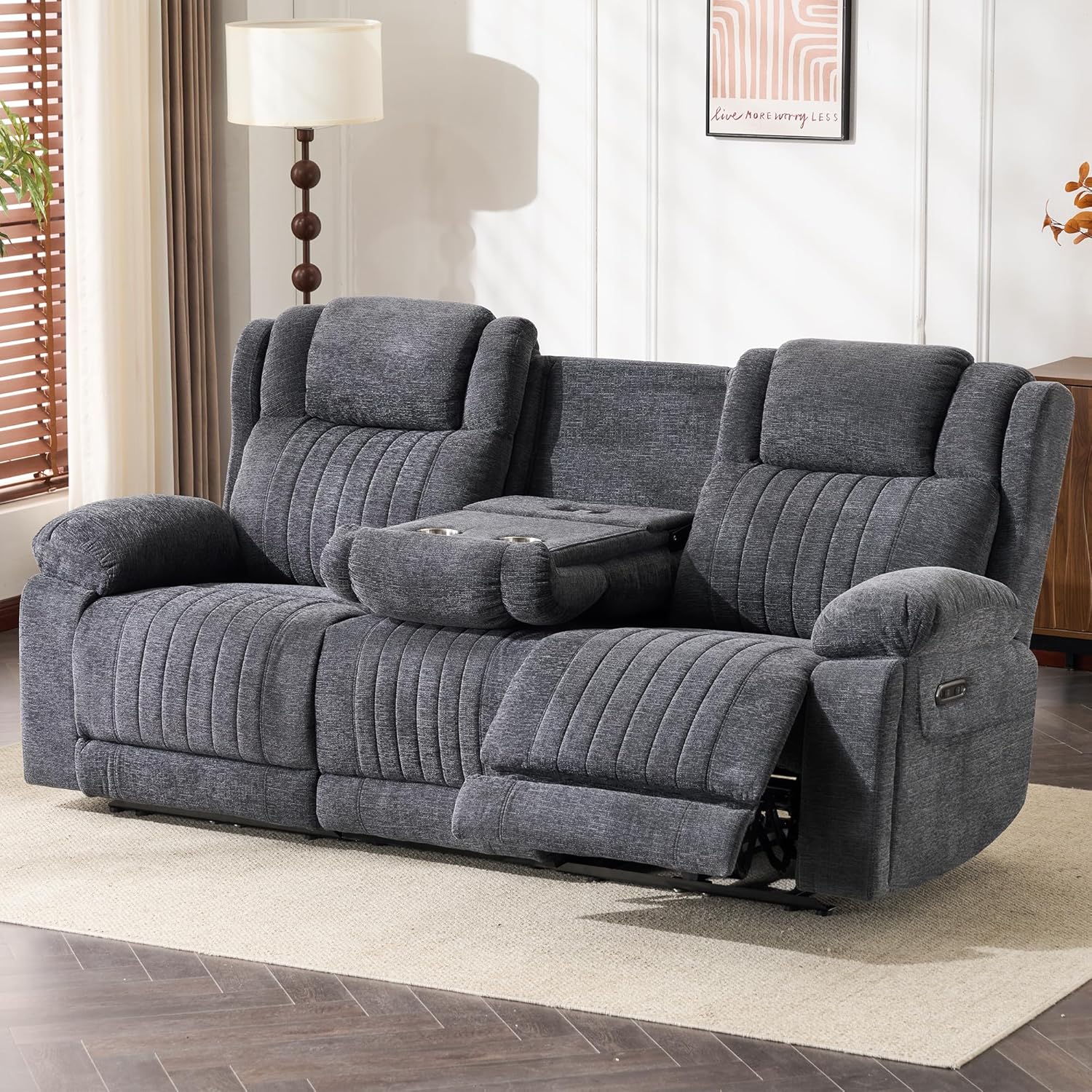 Zero Gravity Power Reclining Sofa, Dual Motor Electric Reclining Couch with Power Headrest, 3 Seater Dual Reclining Couch with Drop Down Table for Living Room (Grey)