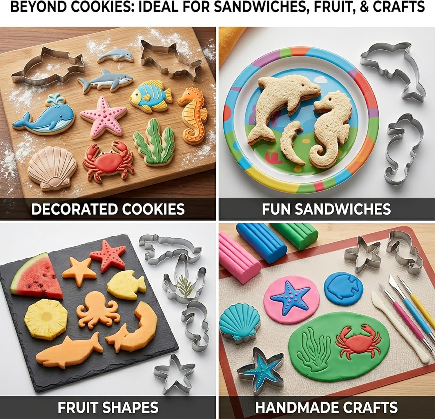 12pcs Ocean Creature Cookie Cutters Set, Food-Grade Stainless Steel Sea Animal Molds for Kids Baking, Fun Shapes for Sandwich, Fruit, Party Treats & DIY Clay Crafts