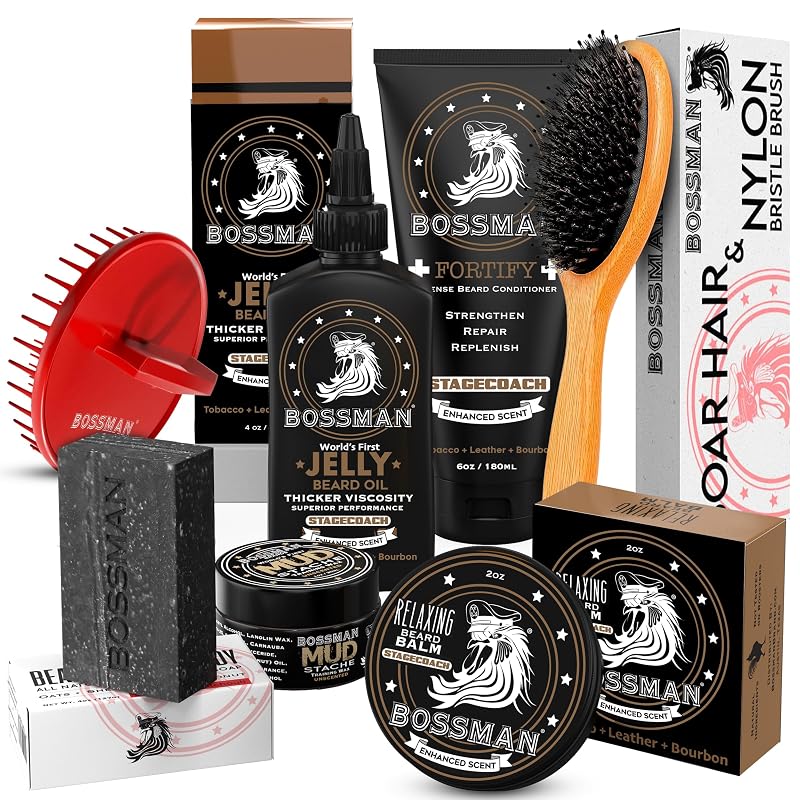 Kit de cuidados para barba Bossman Big Boss Stagecoach, 7 peças