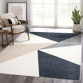 Abani Rugs Gray, Cream and Beige 4 ft. X 6ft. Contemporary Rug. Repeated Triangles in Tones of Cream and Gray Inspired by mid-Century Design. Minimalistic Design Turkish Stain Resistant Area Rug.