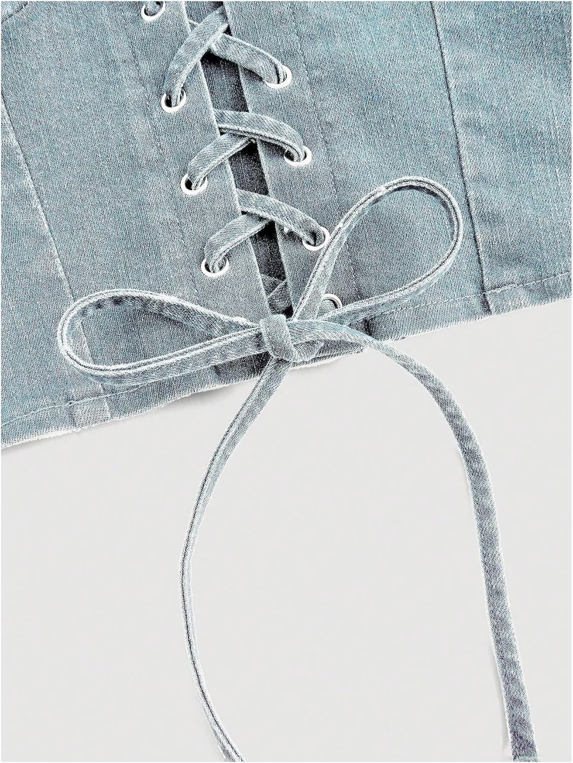 WDIRARA Women's Lace Up Front Denim Halter Tops Deep V Neck Tie Back Smocked Sleeveless Crop Top - Image 3