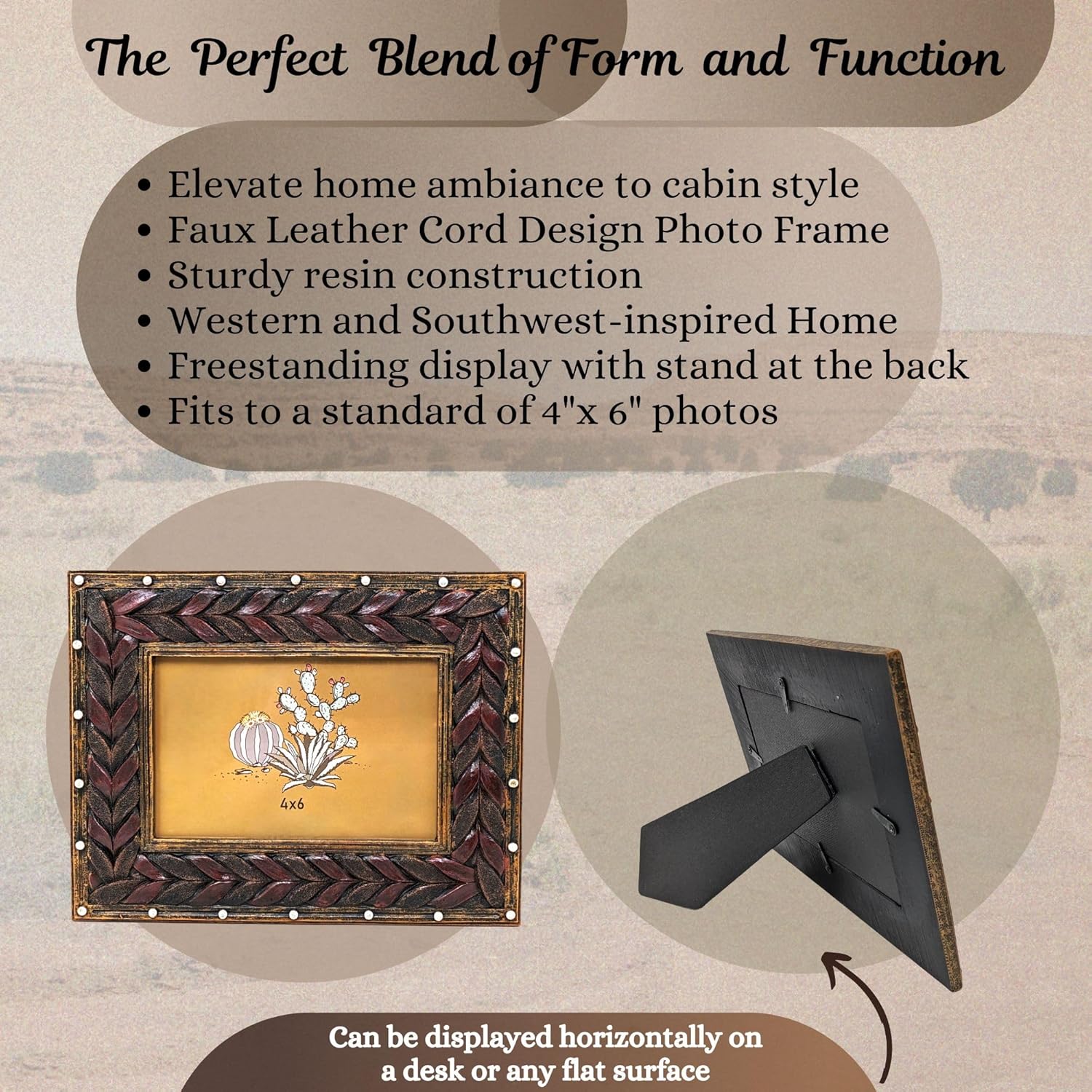 BestGiftEver Rustic 4x6 Tabletop Picture Frame - Faux Leather Cord Design Resin Frame for Western & Southwest Decor - Handcrafted Look for Farmhouse, Country Style, and Unique Home Accents