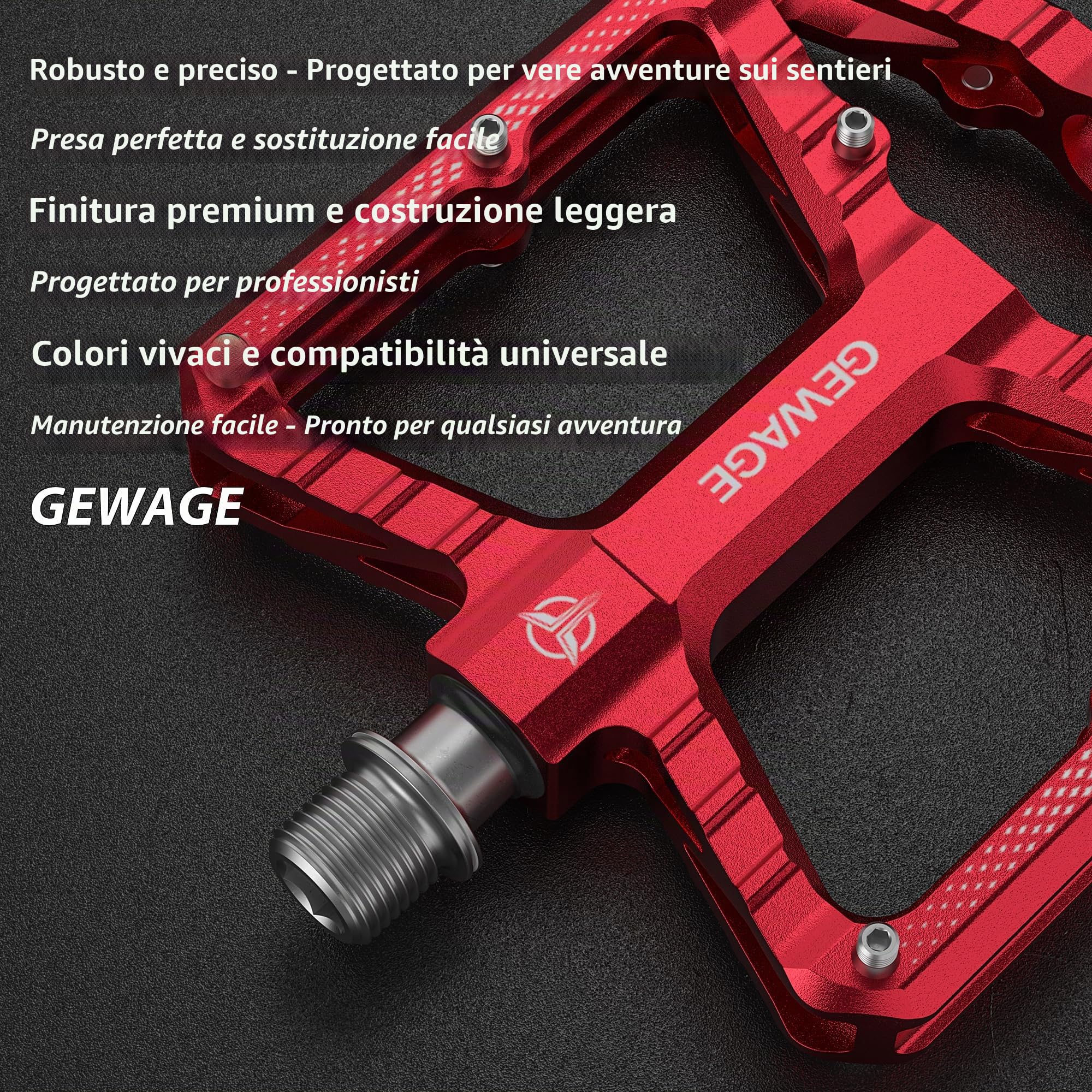 GEWAGE Pedali MTB – Alluminio lavorato CNC, ampia superficie, cuscinetto a rulli sottili + cuscinetto a sfere 638, sabbiato & anodizzato, ideale per mtb& Gravel