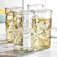 Vista 3 de Glaver's - Juego de 4 vasos de vidrio auténticos Mason Vintage - Vasos transparentes para cócteles, agua, jugo - Vasos vintage con relieve