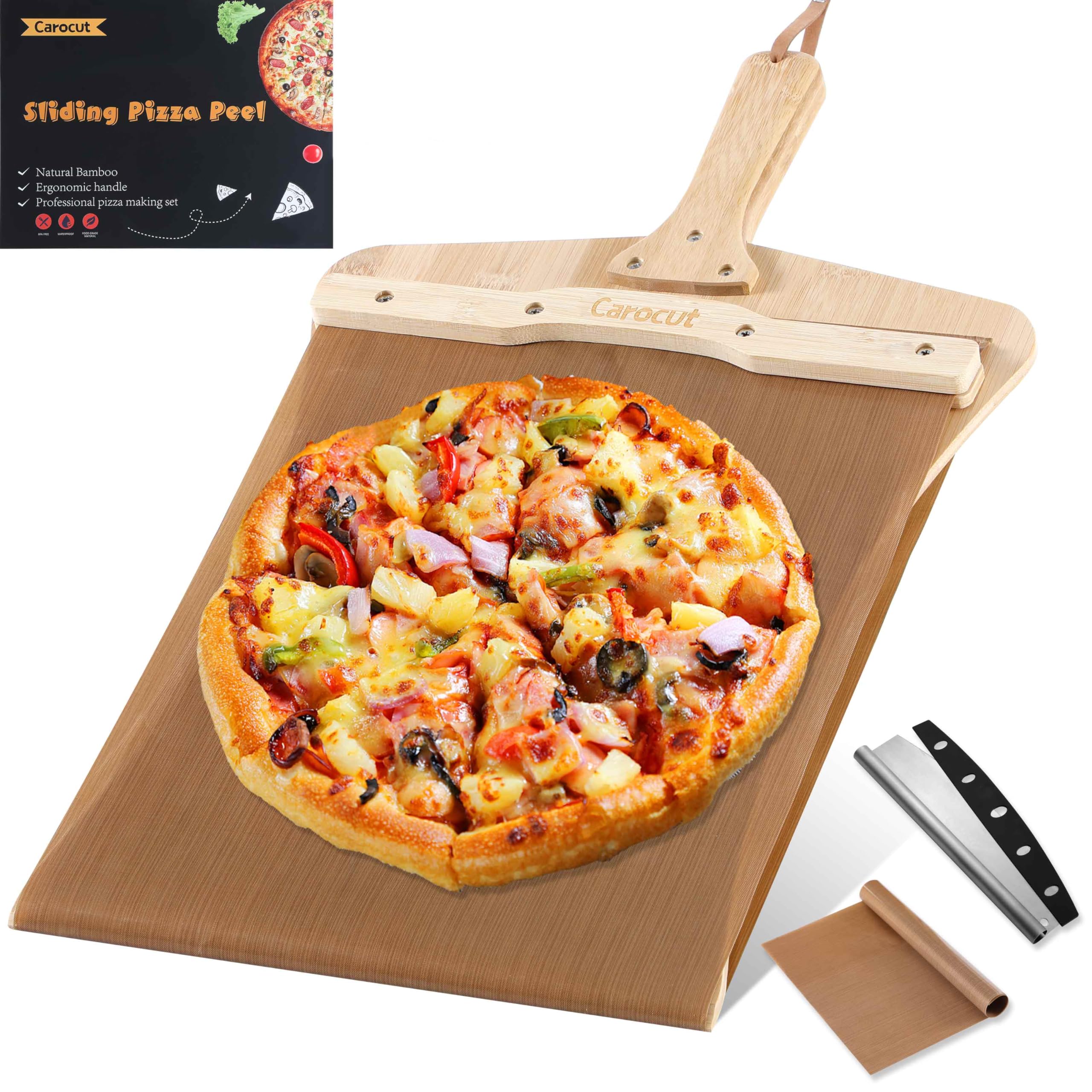 Sliding Pizza Peel,2024 Latest Upgraded Model,Non-Stick Pizza Peel Slider with Bamboo Handle Detachable Transfers Pizza Pie, Sliding Pizza Peel with Replacement Cloth,22" x 13" Pizza Board