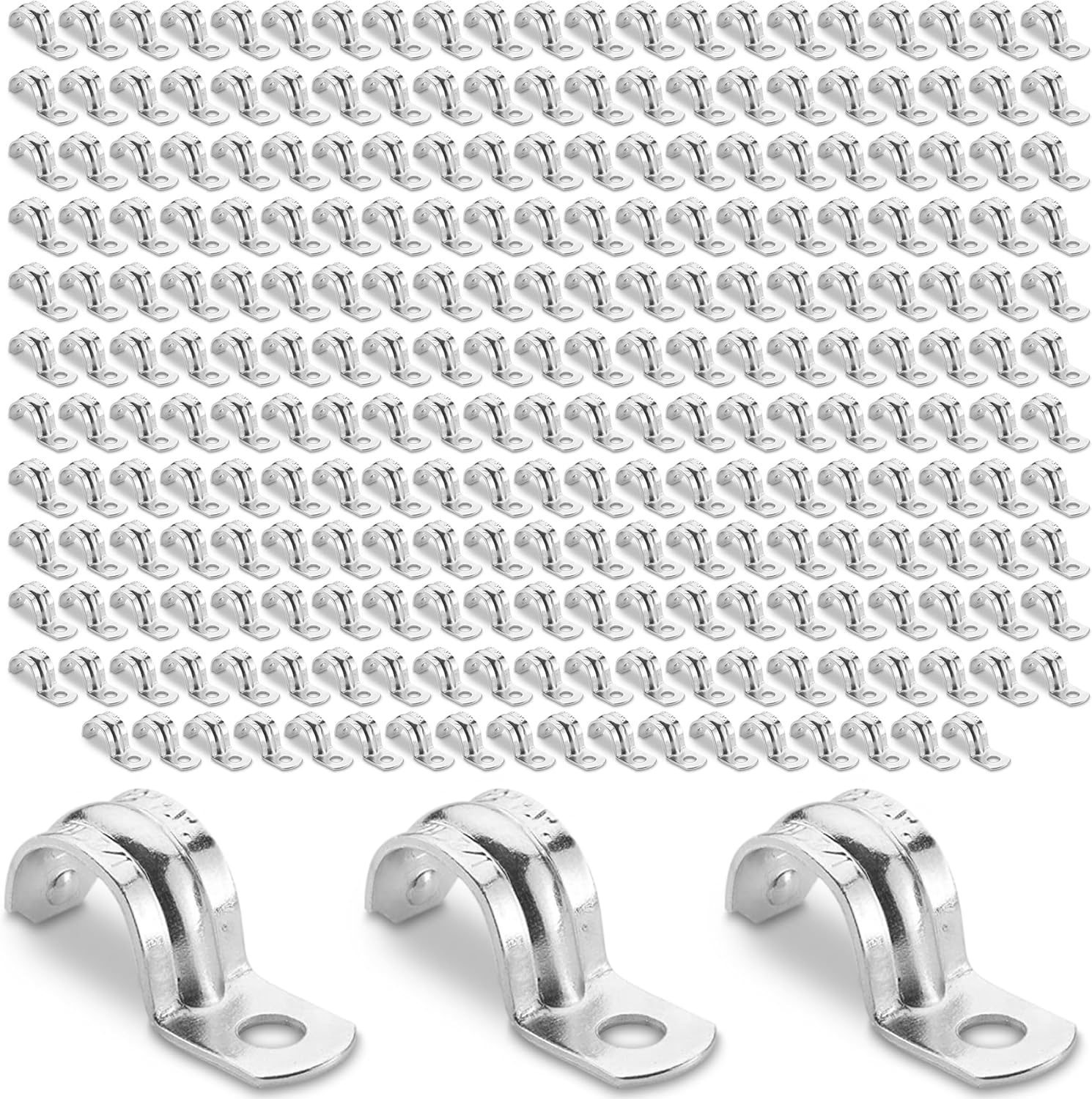 OhLectric 1 Hole 1-1/4 Inch Pipe Strap - Reinforced Rib for Extra Strength - Zinc-Plated Steel Pipe Strap Clamp for EMT Conduit - Snap-On Installation - Pack of 250