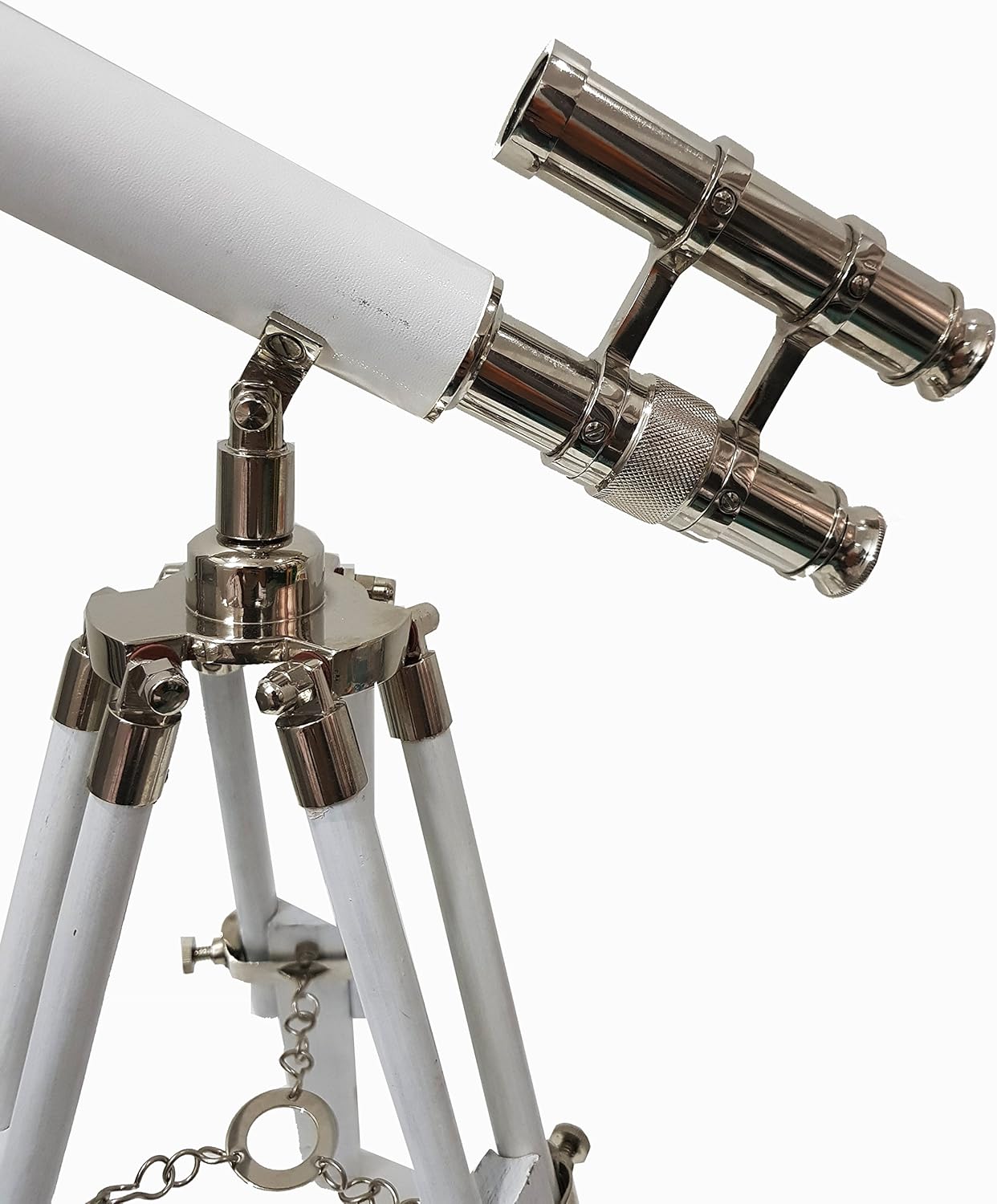 White Leather Nautical Telescope Tabletop Movie Prop Marine Vintage Collection