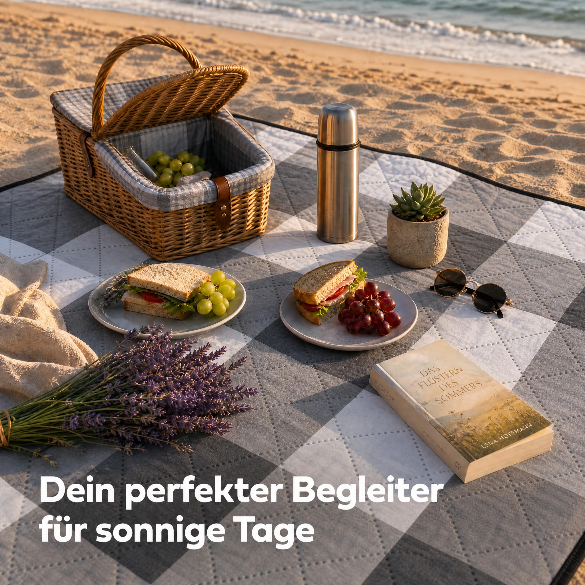 CNMTCCO Picknickdecke 200x200 cm - Extra Große Stranddecke Wasserabweisend & Sandfrei, Faltbare Outdoor Decke mit Weicher Polsterung, Waschbare Strandmatte für Camping, Park & Familie