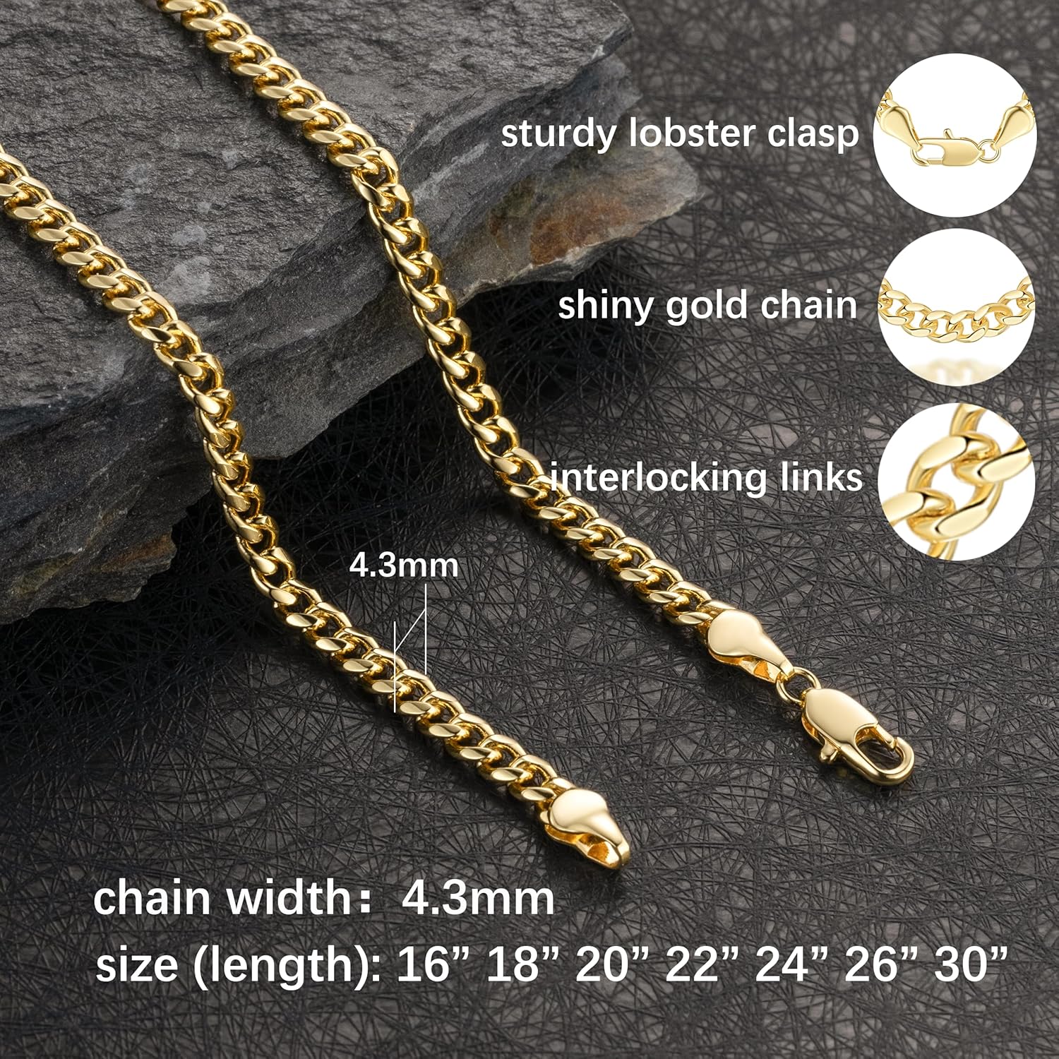 Gold Necklace for Women 4.3mm Wide 14K Gold Cuban Link Chain Necklaces for Men Dual-Gender Non Tarnish Necklaces Men's Necklace Chain 16-30 Inches - Image 2