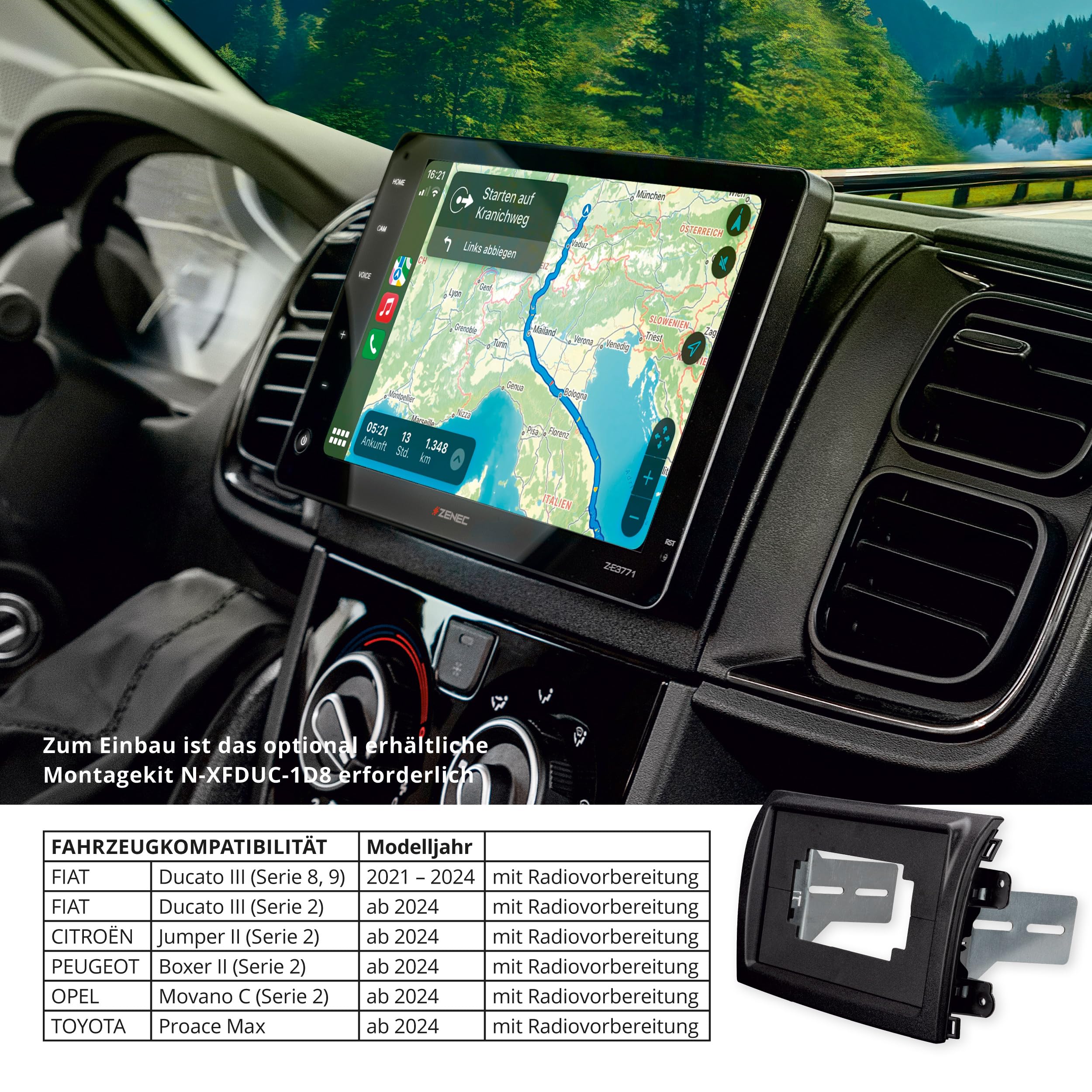 ZENEC Z-E3771 – 9 Zoll Multimedia Receiver kompatibel mit FIAT Ducato | Mediencenter kompatibel mit Fiat Ducato, 22,9 cm Touchscreen, Wireless Apple CarPlay & Android Auto, DAB+, Bluetooth