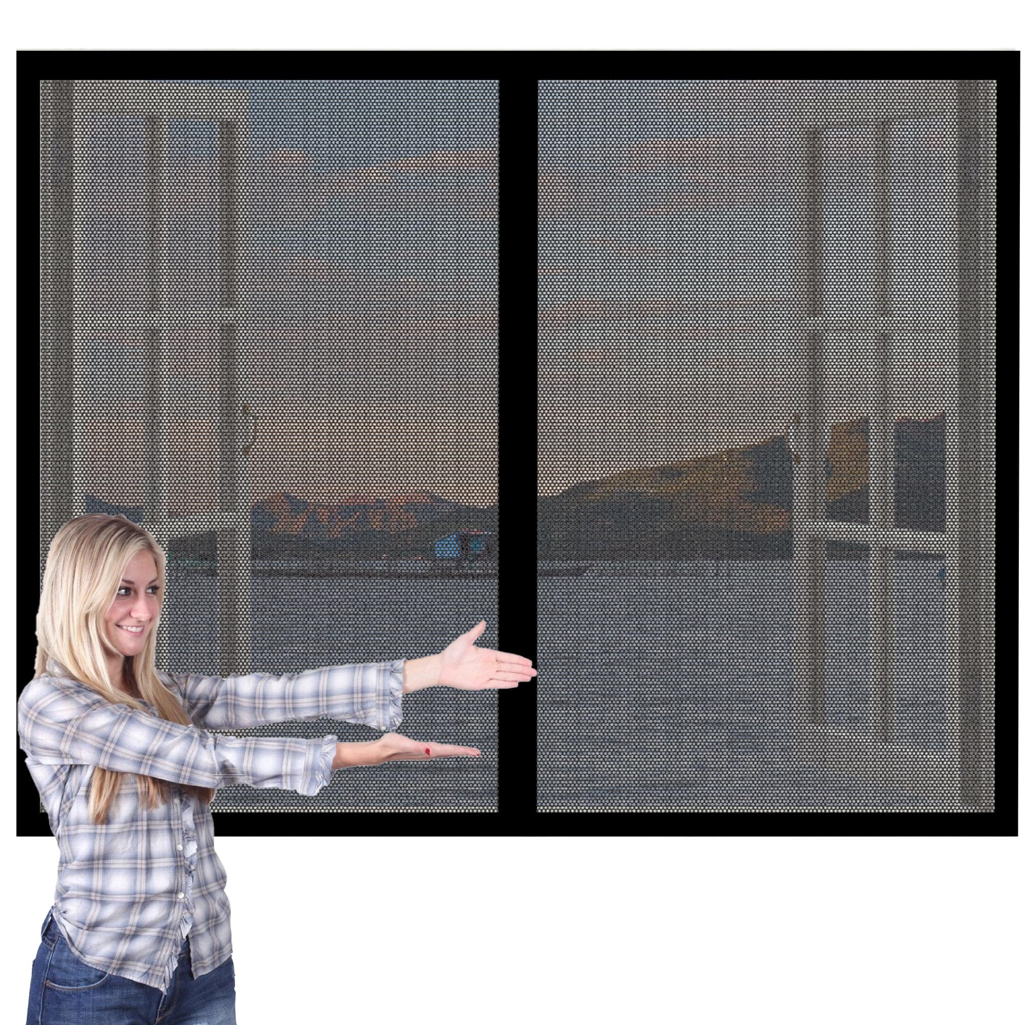 Pshyjun Black Magnetic Fly Screen Window 114 X 101 Cm Mosquito Net For Windows Without Drilling Lets Fresh Air In For French Doors Sliding Glass Doors Patio,