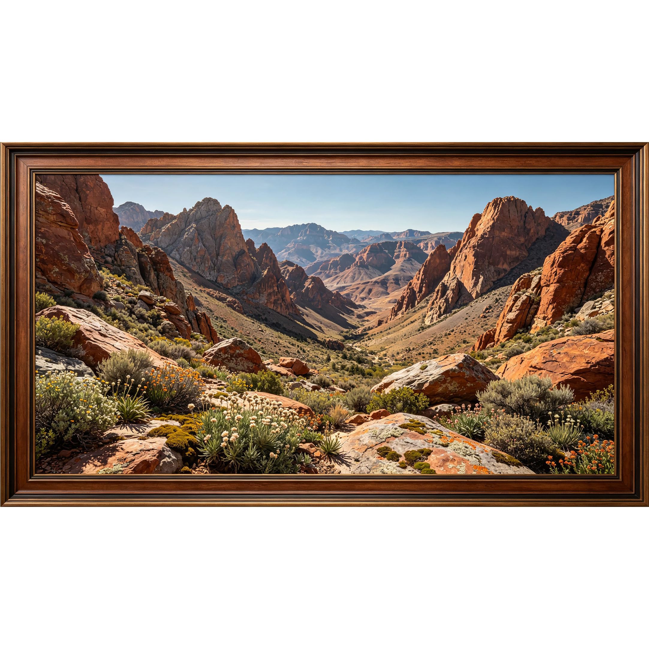 QZLITHOTIC 50×100cm 3D Framed Wall Art， Desert Mountain Landscape Canyon View Self?Adhesive Mural， Water?Activated Peel & Stick Fabric Decor Wall Decal for Bedroom Living Room