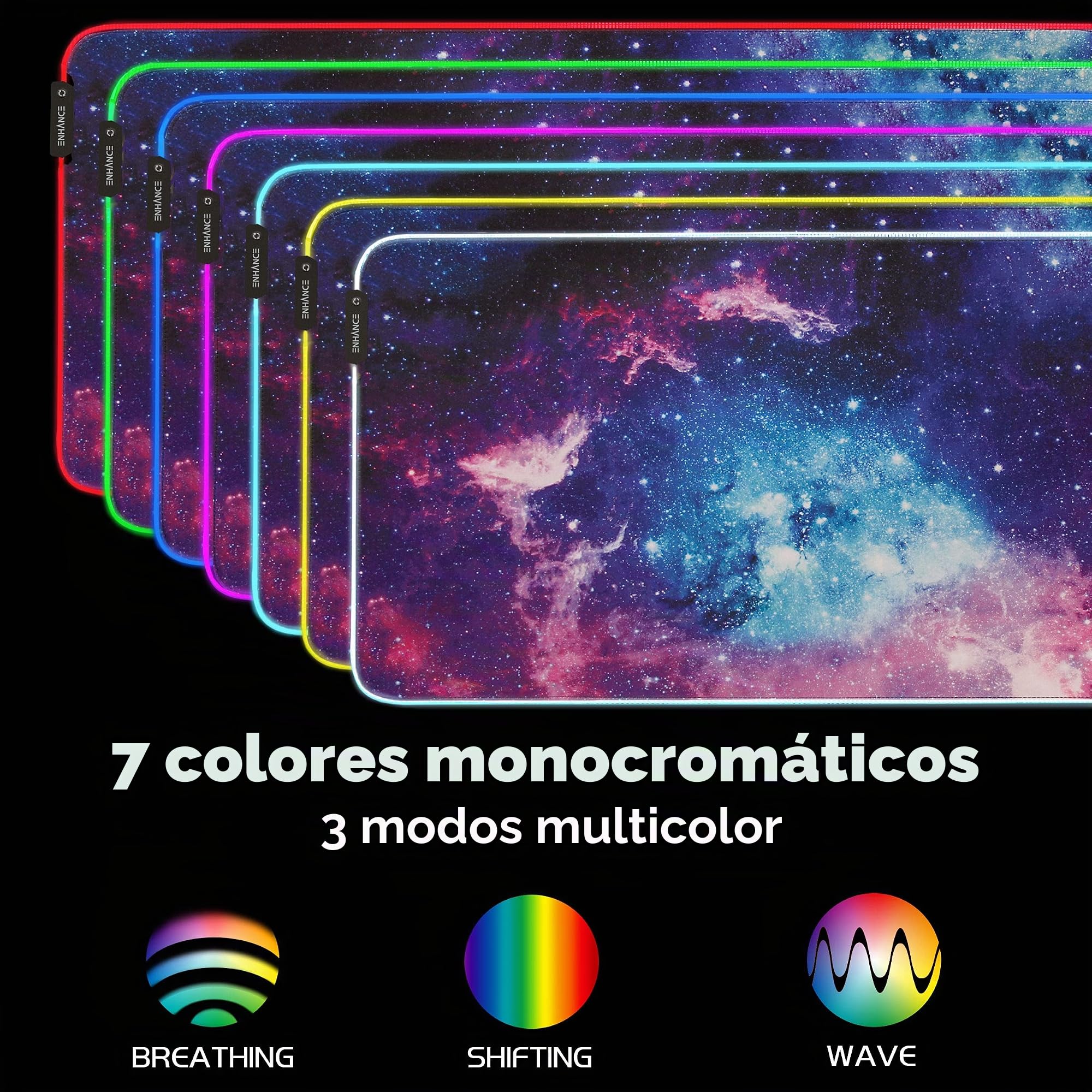 Alfombrilla de escritorio LED ENHANCE XXXL - Alfombrilla de mouse 3XL grande (123x60) Acolchado para escritorio de oficina, alfombrilla de mouse de mesa extendida con de goma antideslizante - Galaxia