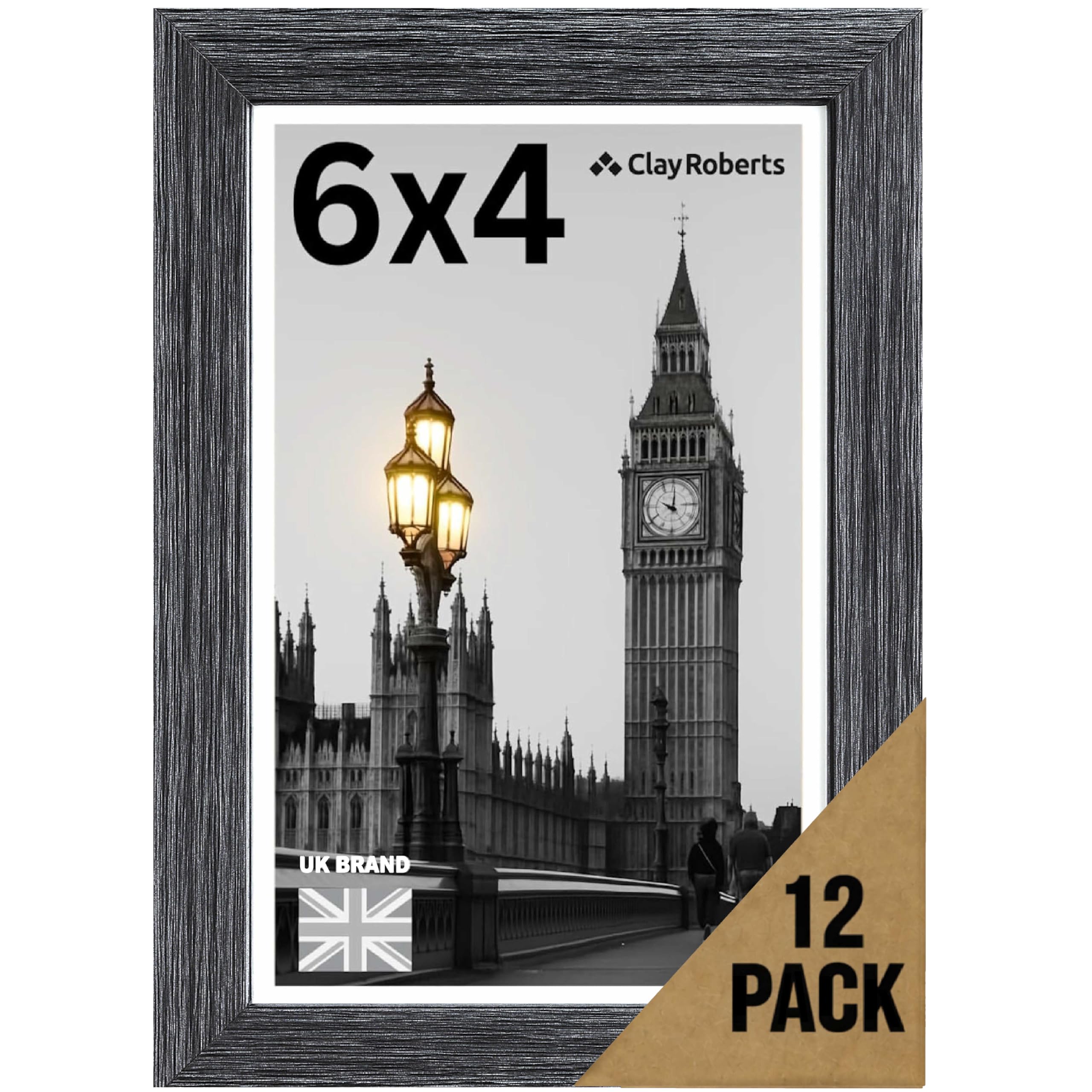 6x4 Charcoal Photo Frame Picture Frame, Freestanding and Wall Mount, 10x15cm, 4x6 Frame for Wall Collage Display, Shelf and Staircase, Home or Gift.