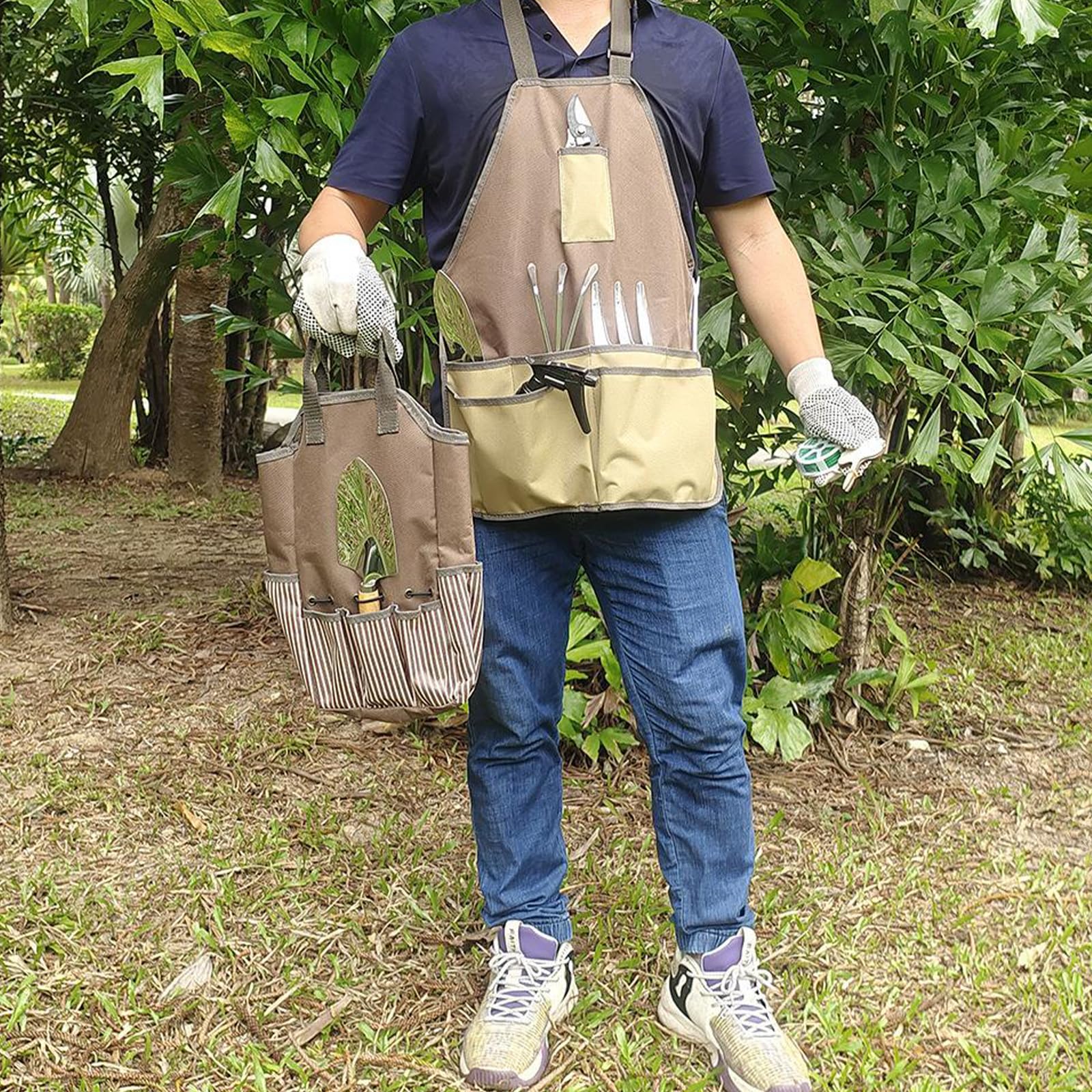 NIhtian Oxford Cloth Garden Apron Thickening Garden Tools Belt Multifunction Waterproof Wear resistant for Women Men (Green) - Image 3