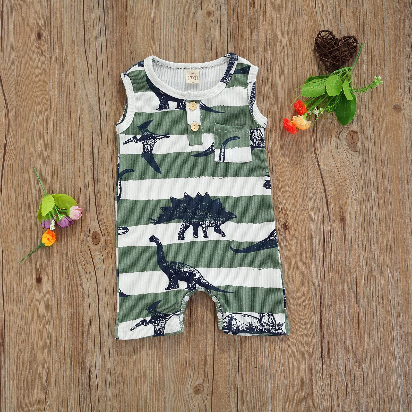WASAIGOOD Newborn Infant Baby Boys Girls Carrot Romper Baby Ribbed Sleeveless Summer One-Piece Outfits Clothes (Dinosaur Green, 0-3 Months)