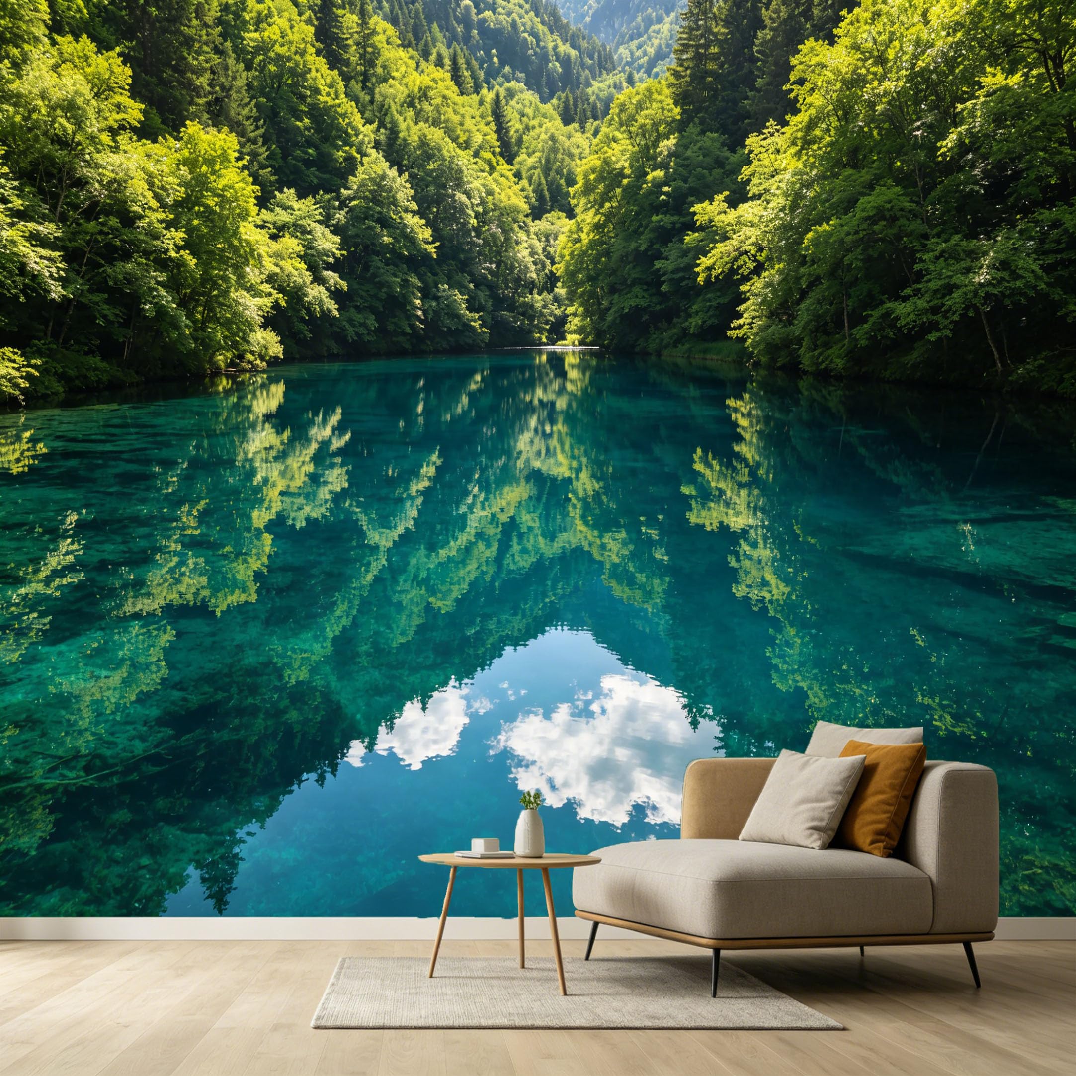 Custom Size Wall Murals Turquoise Lake Forest Landscape Mountain Reflection SelfAdhesive Wall Fabric Removable Large Wallpaper for Photo Living Room Interior Decor