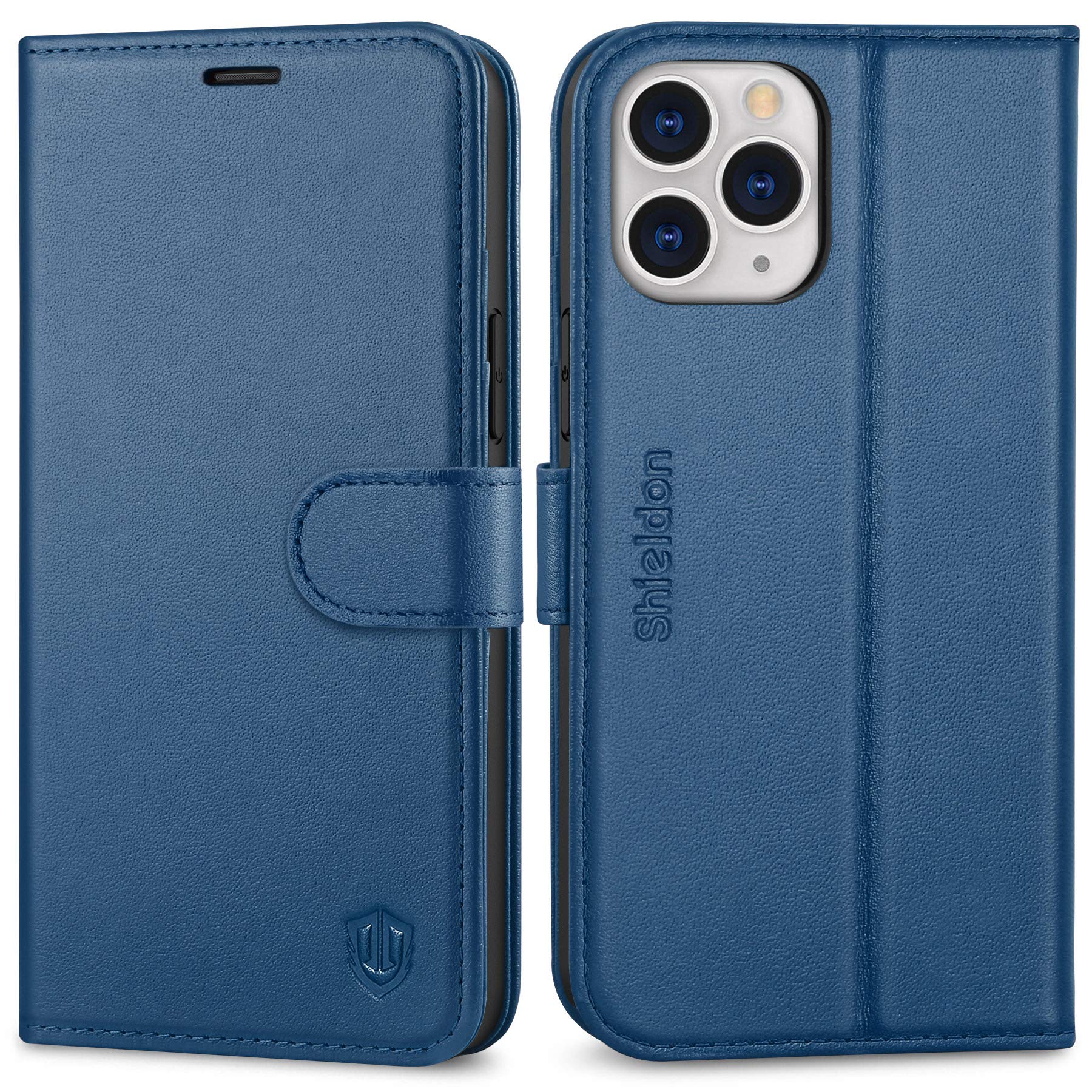 SHIELDONiPhone 12 Pro Max Case, Genuine Leather Wallet Case [RFID Blocking][Shockproof TPU Shell][Kickstand][Card Holder] Folio Flip Magnetic Cover Compatible with iPhone 12 Pro Max, 6.7", Royal Blue