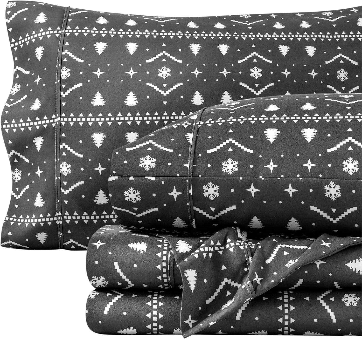 Bare Home King - Christmas Sheet Set - Luxury 1800 Ultra - Double Brushed Soft Microfiber - Deep Pockets - Easy Fit - 4 Piece Set - Holiday Bed Sheets (King, Winter Alpine)