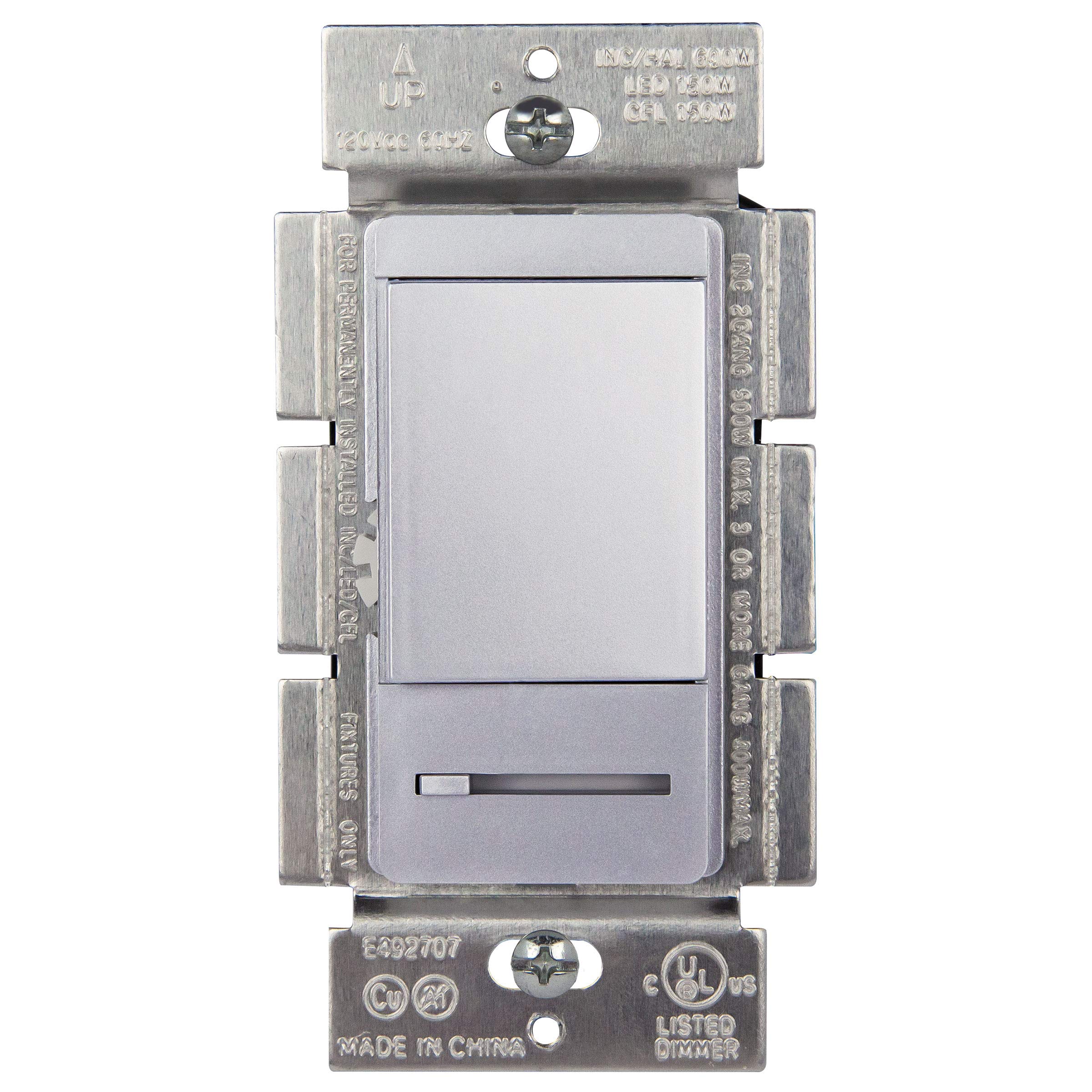 TOPGREENER Dimmer Switch with Light Adjustment Slider, Single Pole or 3 Way, 150W LED, 600W Incandescent/Halogen, 120V 60Hz, UL Listed, TGDMDS-120-SV,