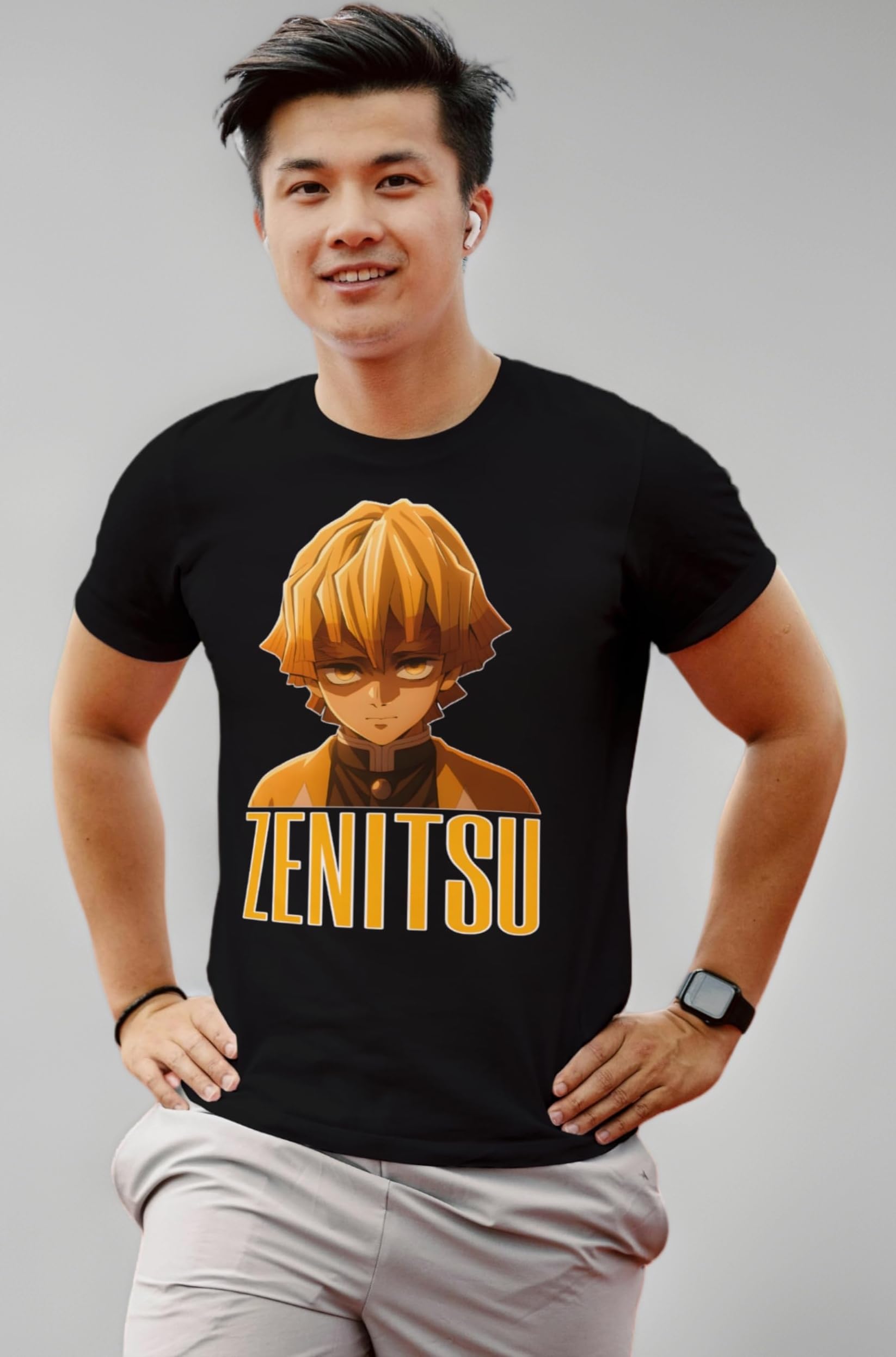 SHUJINKO: Zenitsu Anime Graphic Tee, Premium Bio Washed 100% Cotton Regular Fit T-Shirt, Unisex Casual Top