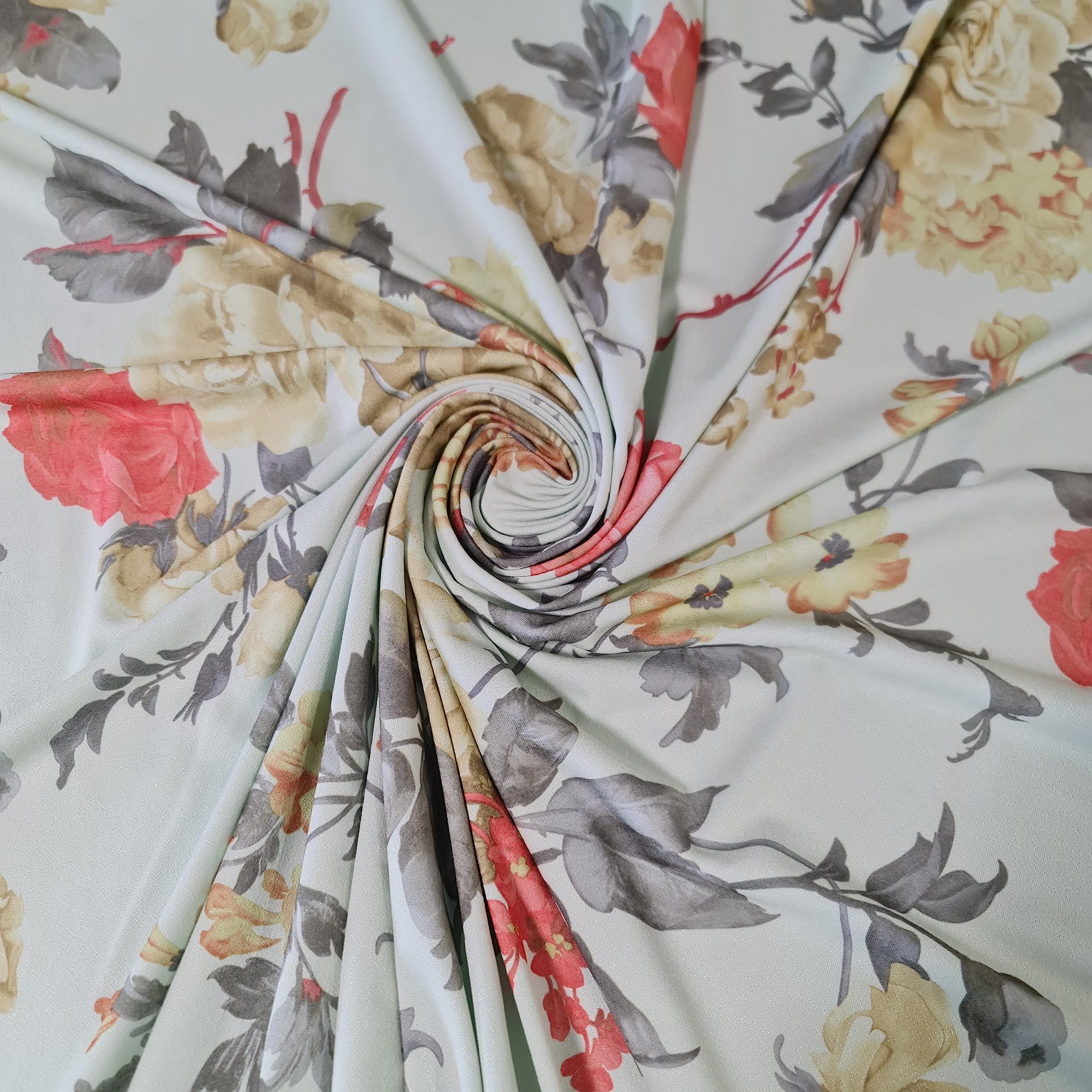 Scuba Crepe Breathable Superior Quality Stretch Wet Suit Dress Fabric 140cm Wide (5 Meter, Mint Green Floral) โ image 1