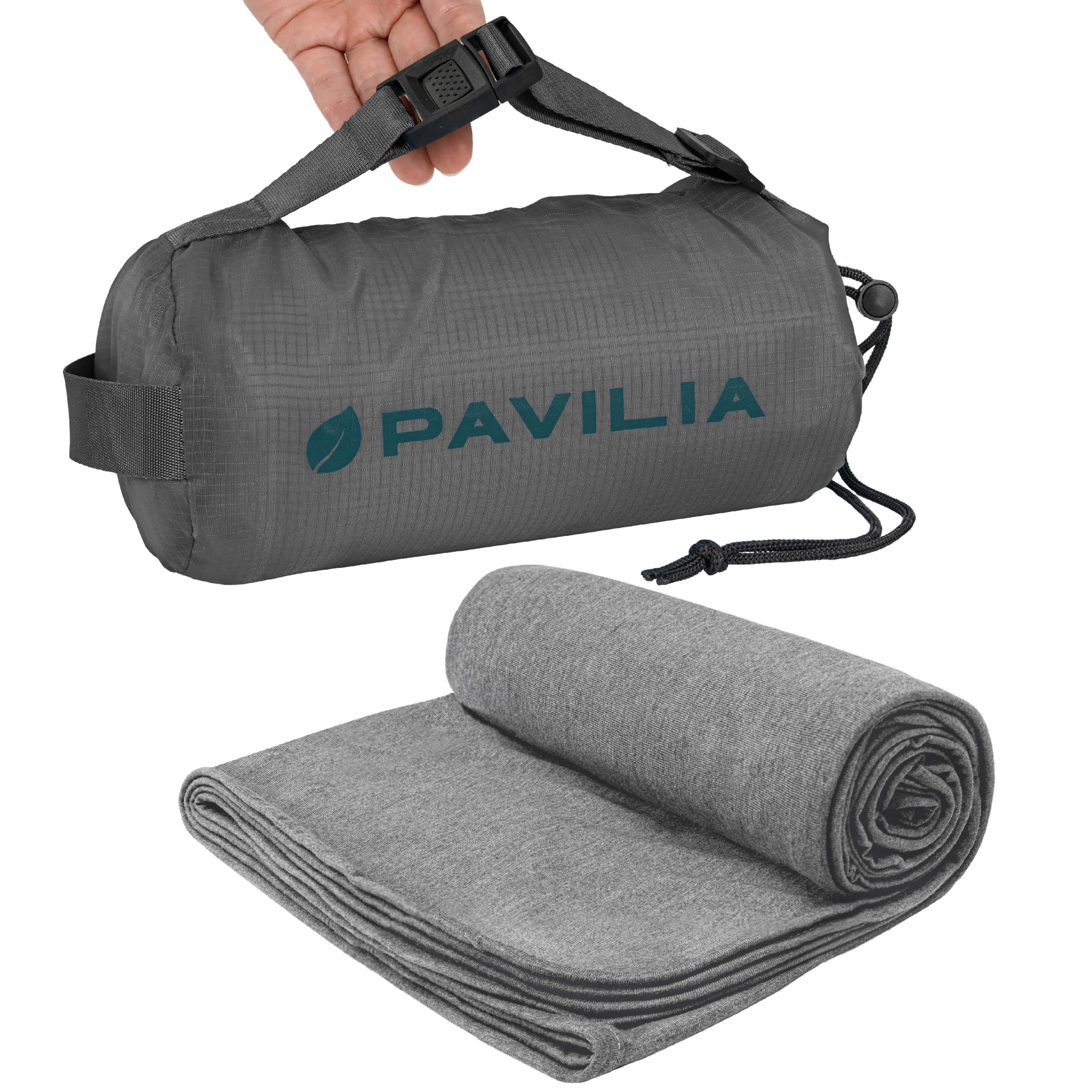 PAVILIAPAVILIA Travel Blanket Airplane Compact with Bag, Soft Packable Plane Blanket Kids Adults, Portable Camping Flight Essentials, Travelers Gifts Accessories, Luggage Backpack Strap, 65x40 Gray