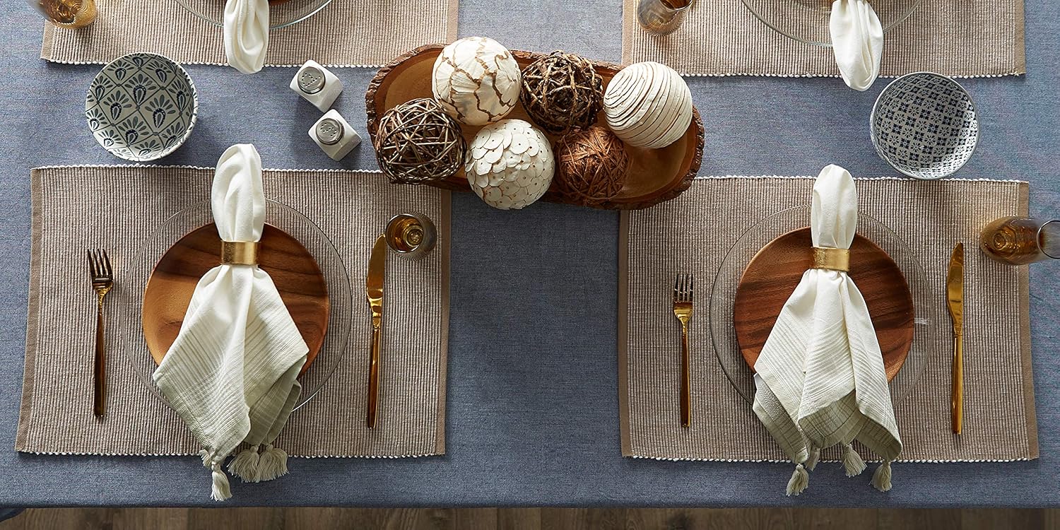 DII Two-Toned Collection Tabletop, Placemat Set, Stone, 6 Piece