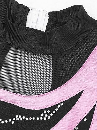 Miniatura 21 de Loyan Vestido de patinaje artístico brillante para niñas y niñas, de malla, de manga larga, patinaje sobre ruedas, competición de baile Rosa