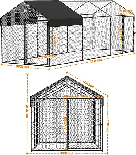 Miniatura 8 de Gallinero de metal grande de 120, 40, 40, 40 pulgadas, gallinero resistente con cubierta impermeable anti-UV para jaula de aves de corral portátil,