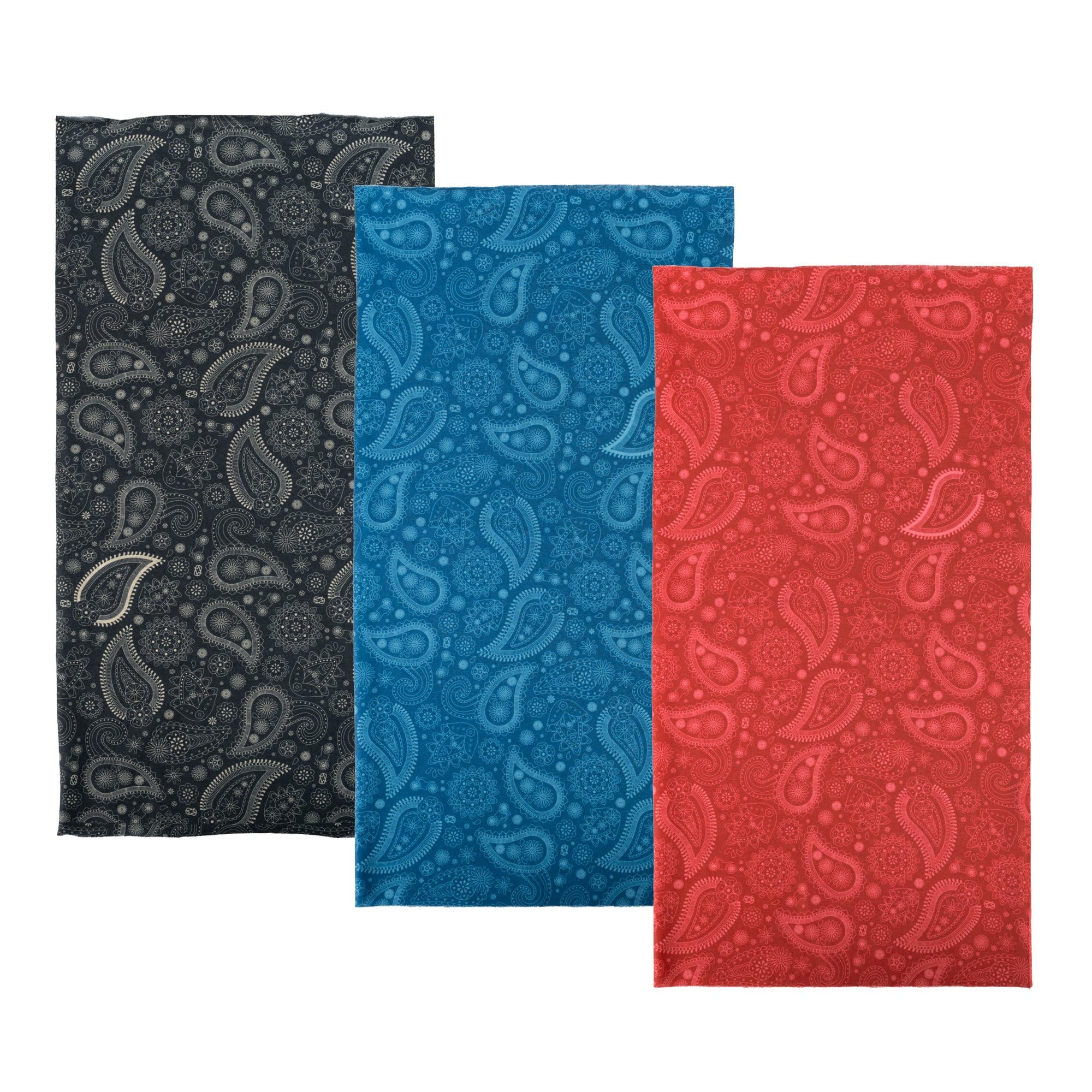 Oxford Comfy Head Helmet Scarf Neck Warmer. Paisley. 3-Pack. Head and Neck Wear Bike Scarf Base Layer. Black/Red/Blue